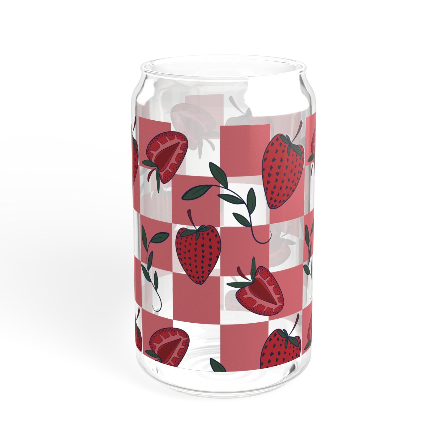 Strawberry Checkers Sipper Glass, 16oz