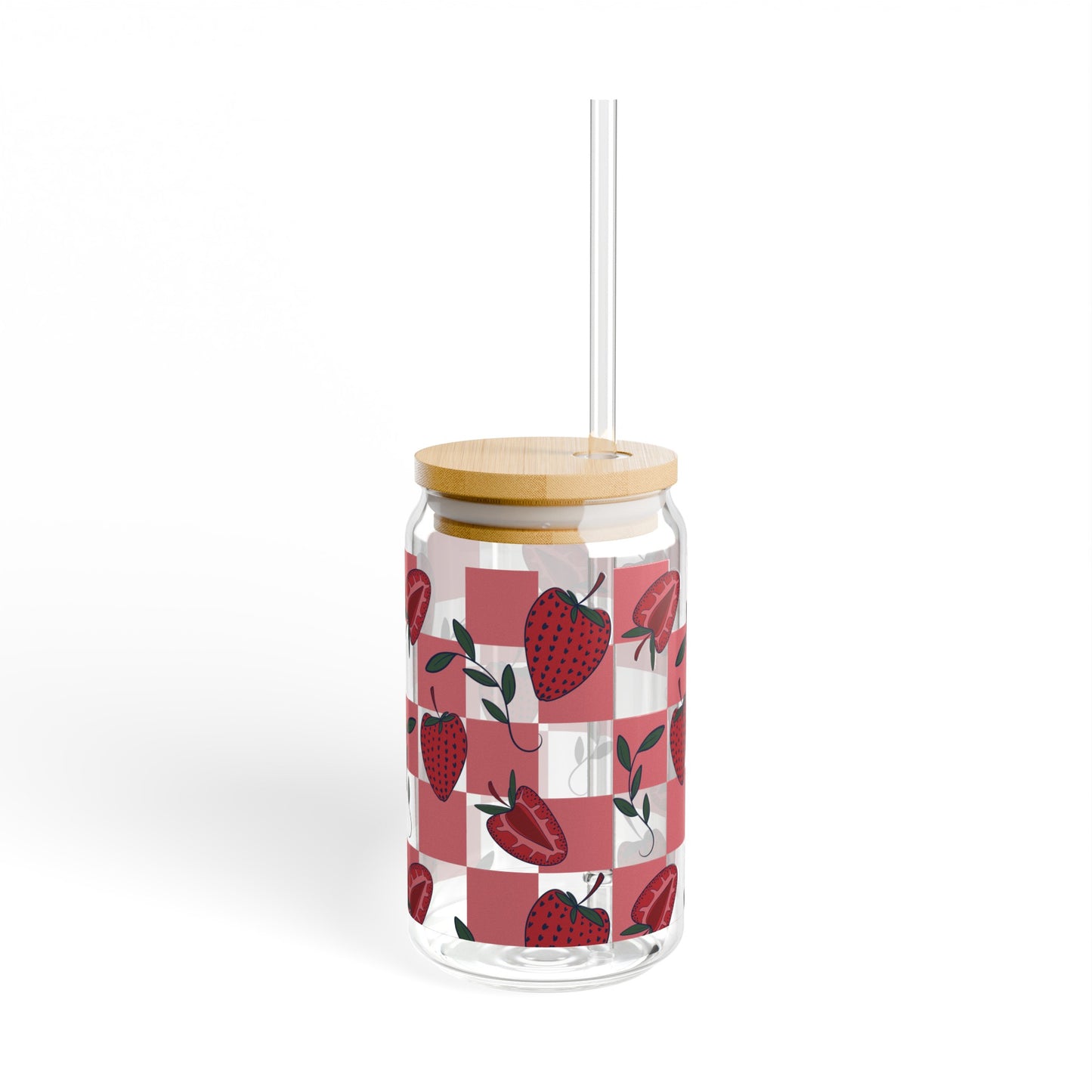 Strawberry Checkers Sipper Glass, 16oz