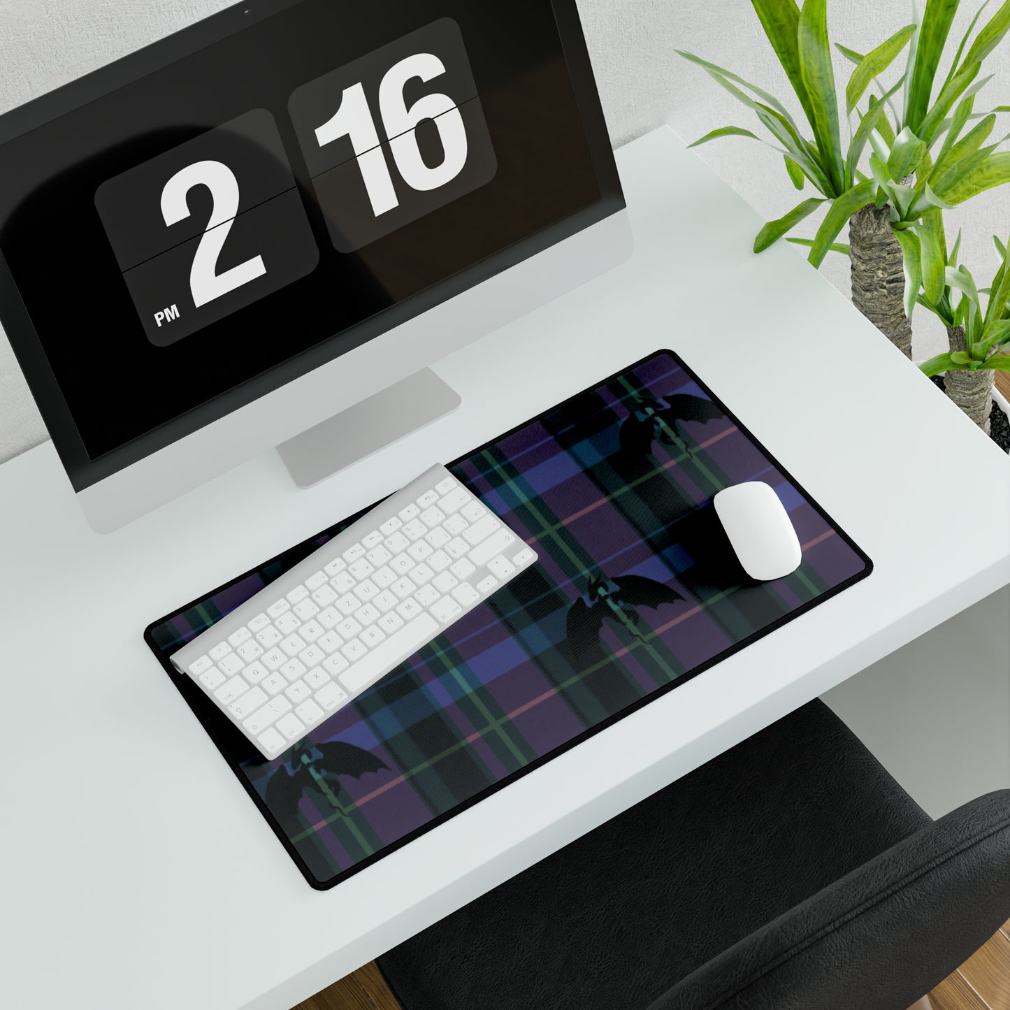 Purple Plaid Dragons Desk Mat