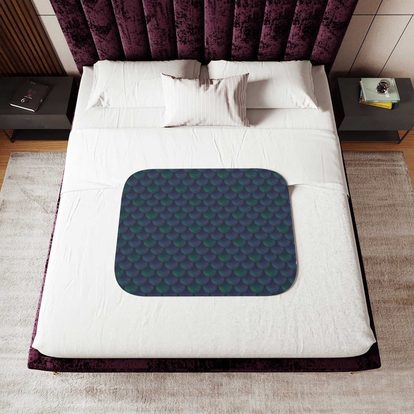 Teal Dragon Scales Sherpa Blanket