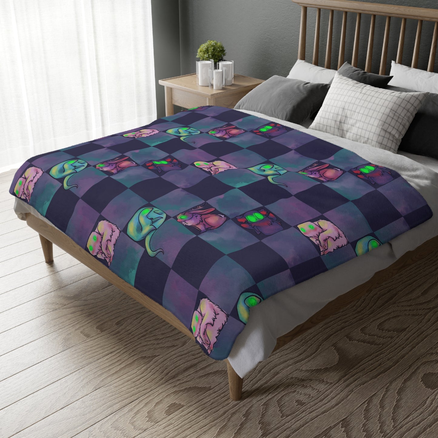 Cryptid Check with Swirls Velveteen Microfiber Blanket