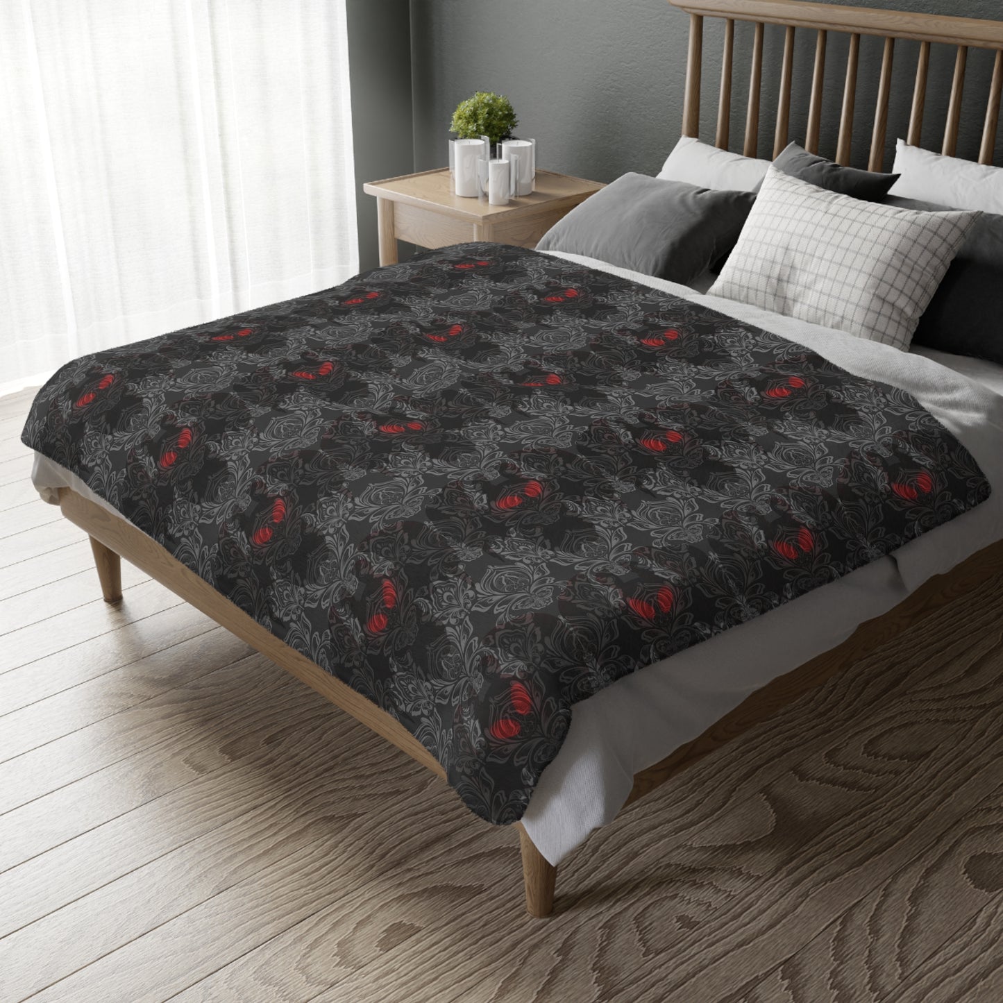 Mothman with Swirls Velveteen Microfiber Blanket