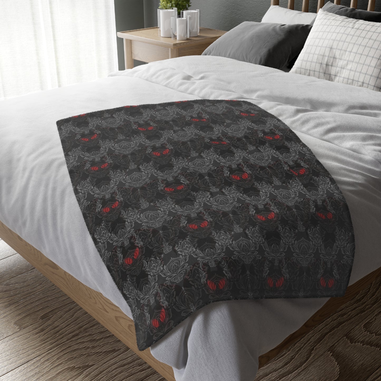 Mothman with Swirls Velveteen Microfiber Blanket