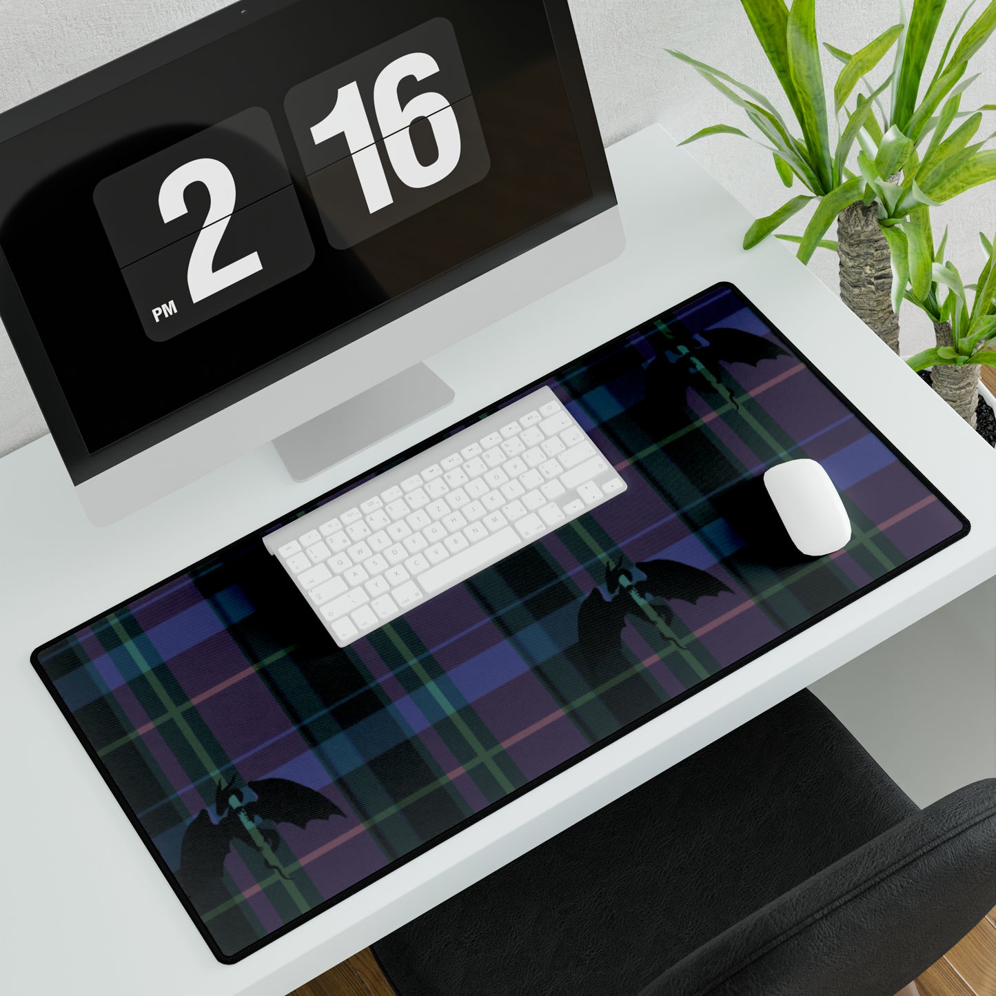 Purple Plaid Dragons Desk Mat