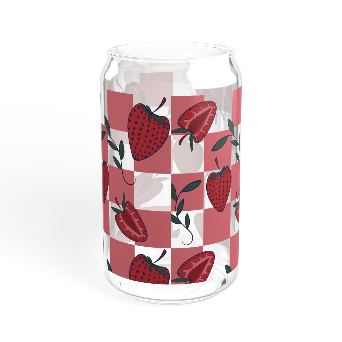Strawberry Checkers Sipper Glass, 16oz