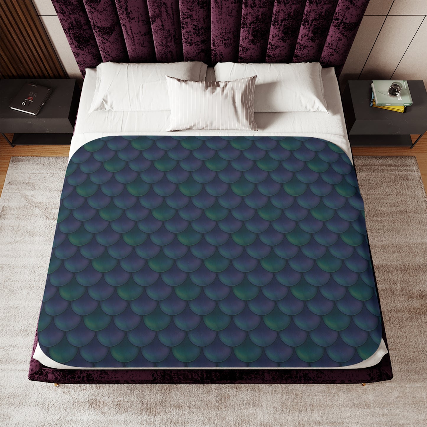 Teal Dragon Scales Sherpa Blanket