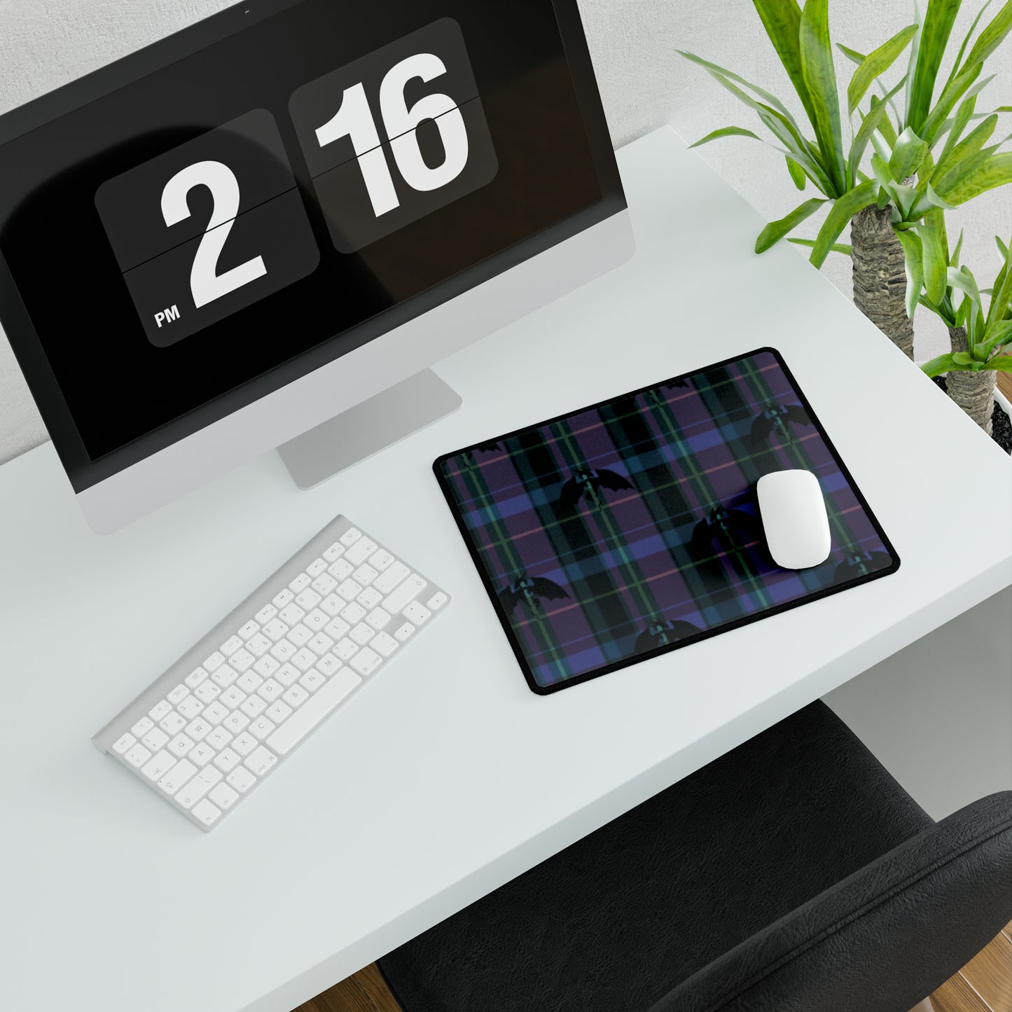 Purple Plaid Dragons Desk Mat
