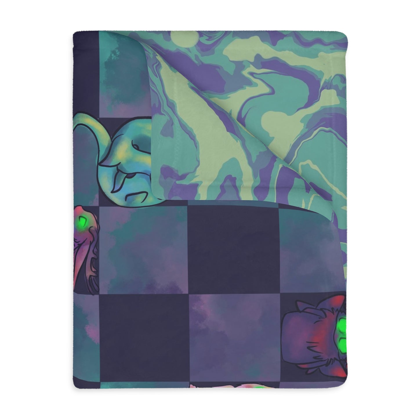 Cryptid Check with Swirls Velveteen Microfiber Blanket