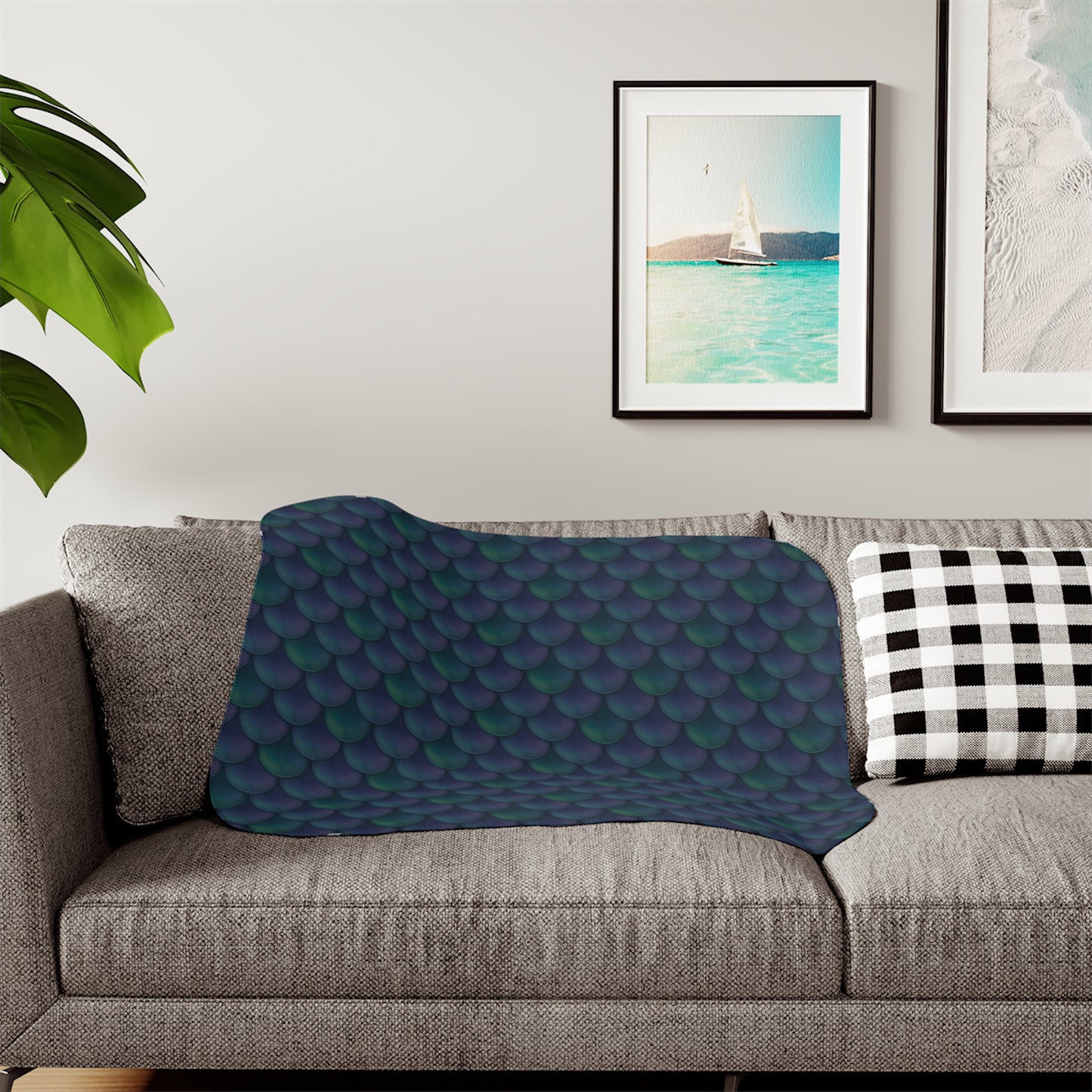 Teal Dragon Scales Sherpa Blanket