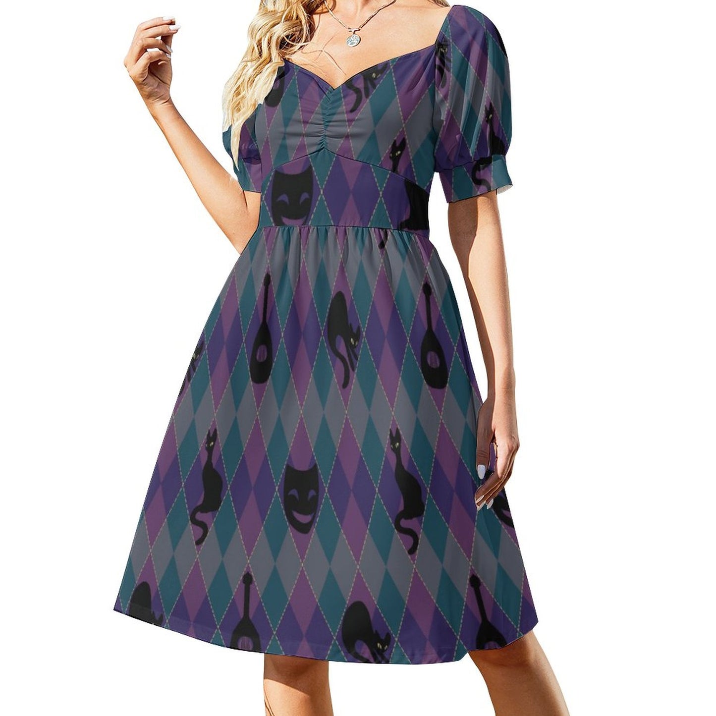 Catty Troubadour Short Sleeve V Neck Lovely Dress B271 (All-Over Printing)