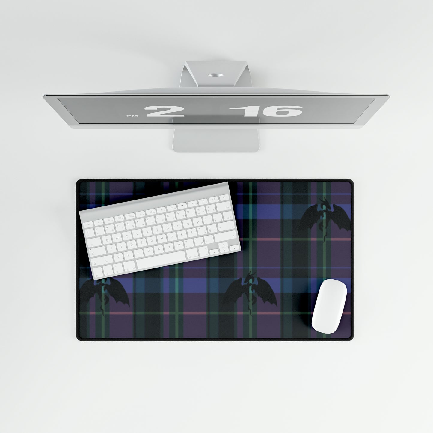 Purple Plaid Dragons Desk Mat