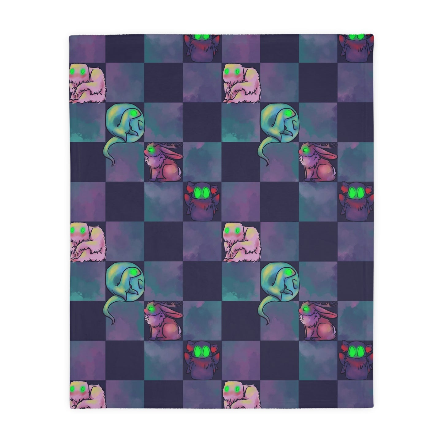 Cryptid Check with Swirls Velveteen Microfiber Blanket