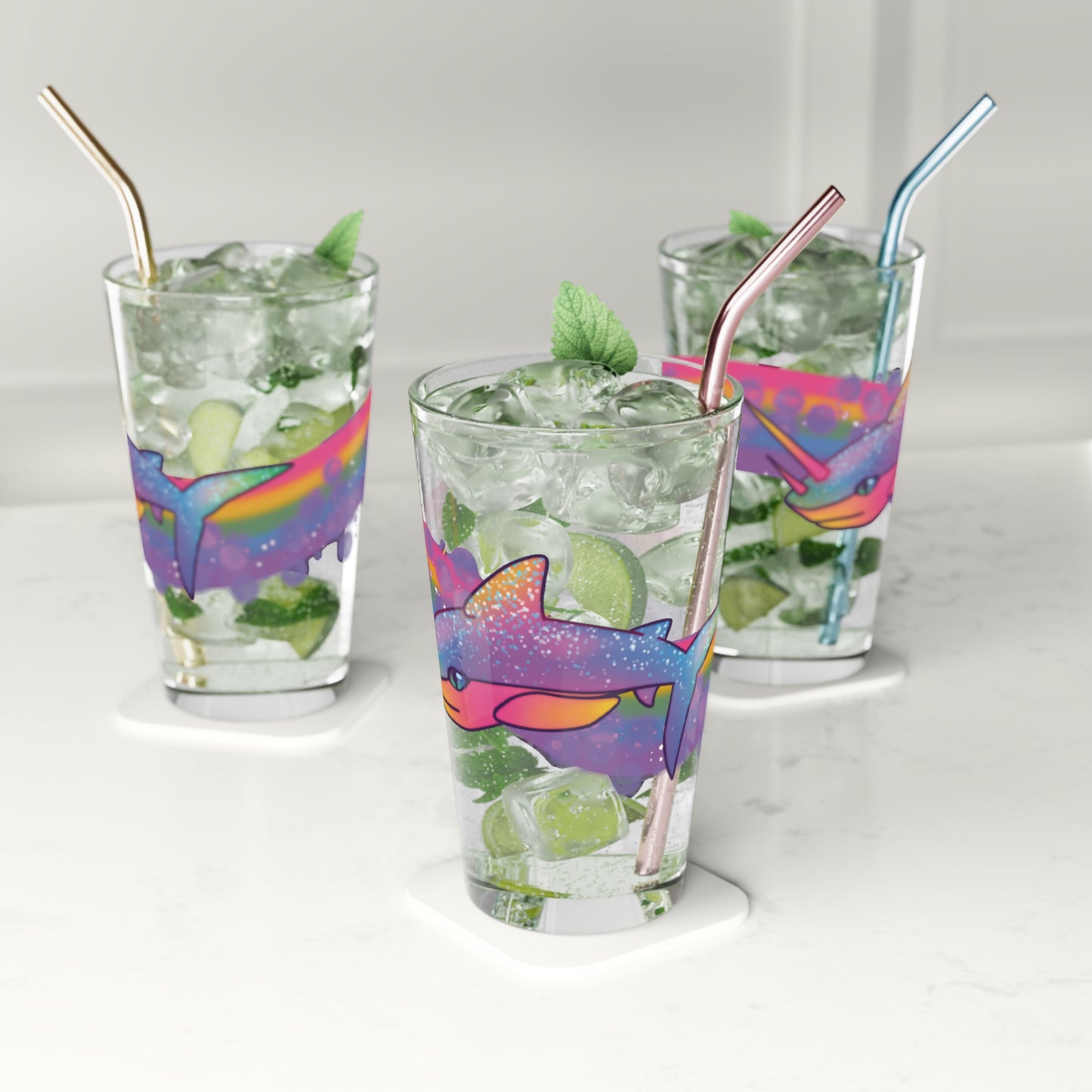Rainbow Shark Pint Glass, 16oz