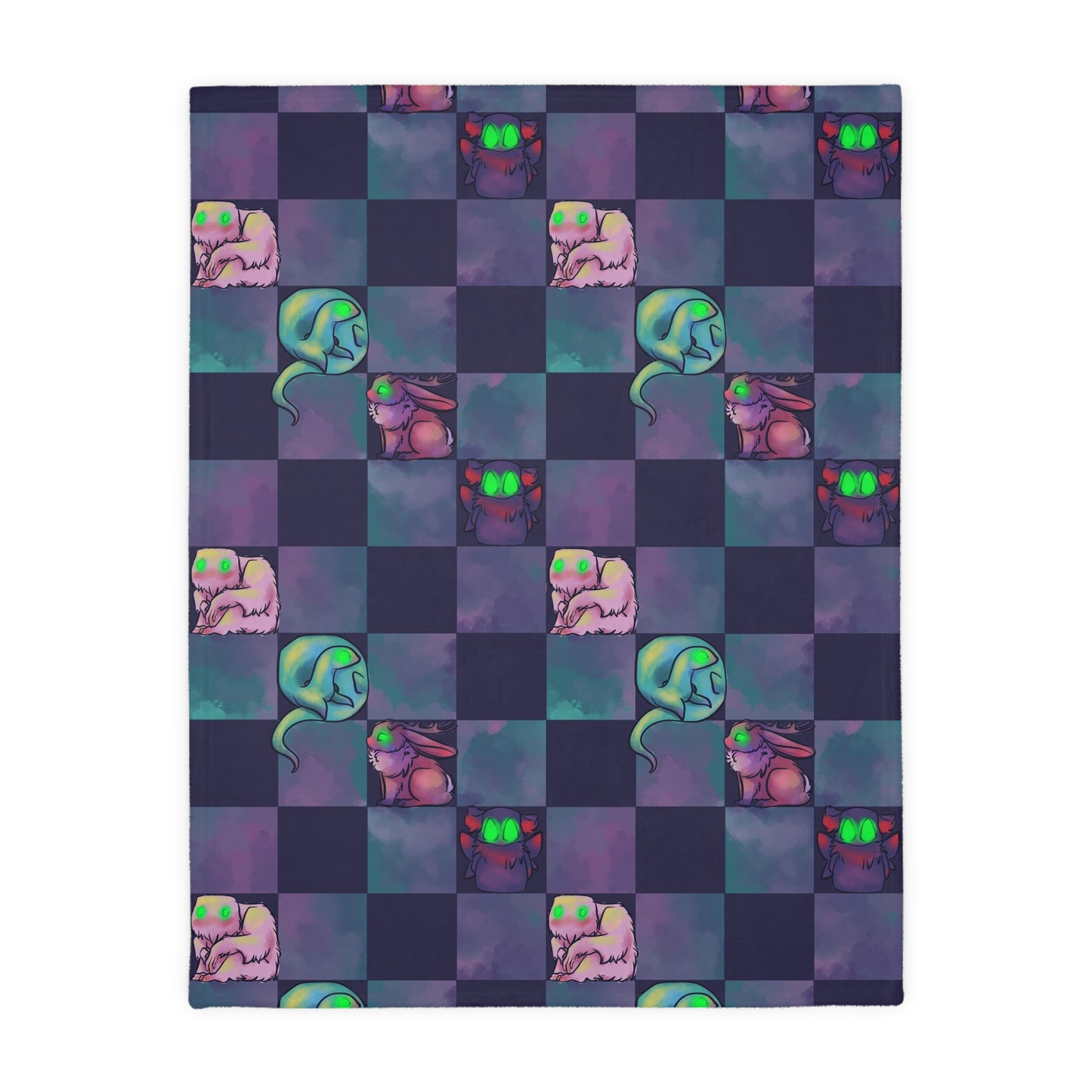 Cryptid Check with Swirls Velveteen Microfiber Blanket