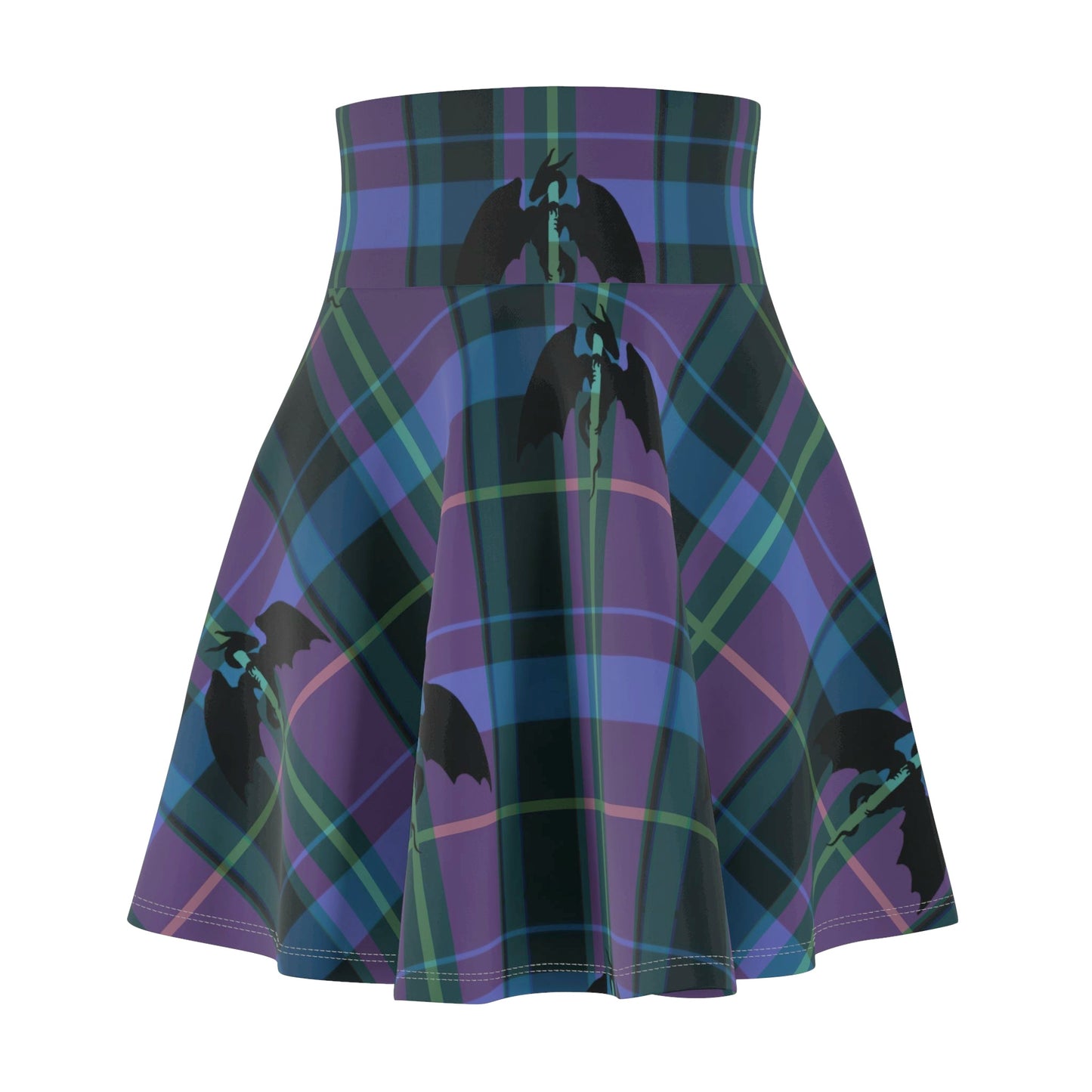 Plaid Dragons A-Line Stretchy Skater Skirt