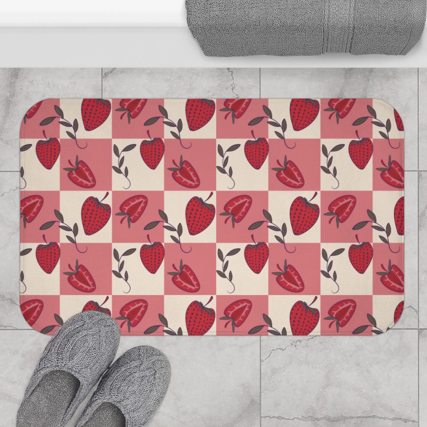 Strawberry Checkers Bath Mat