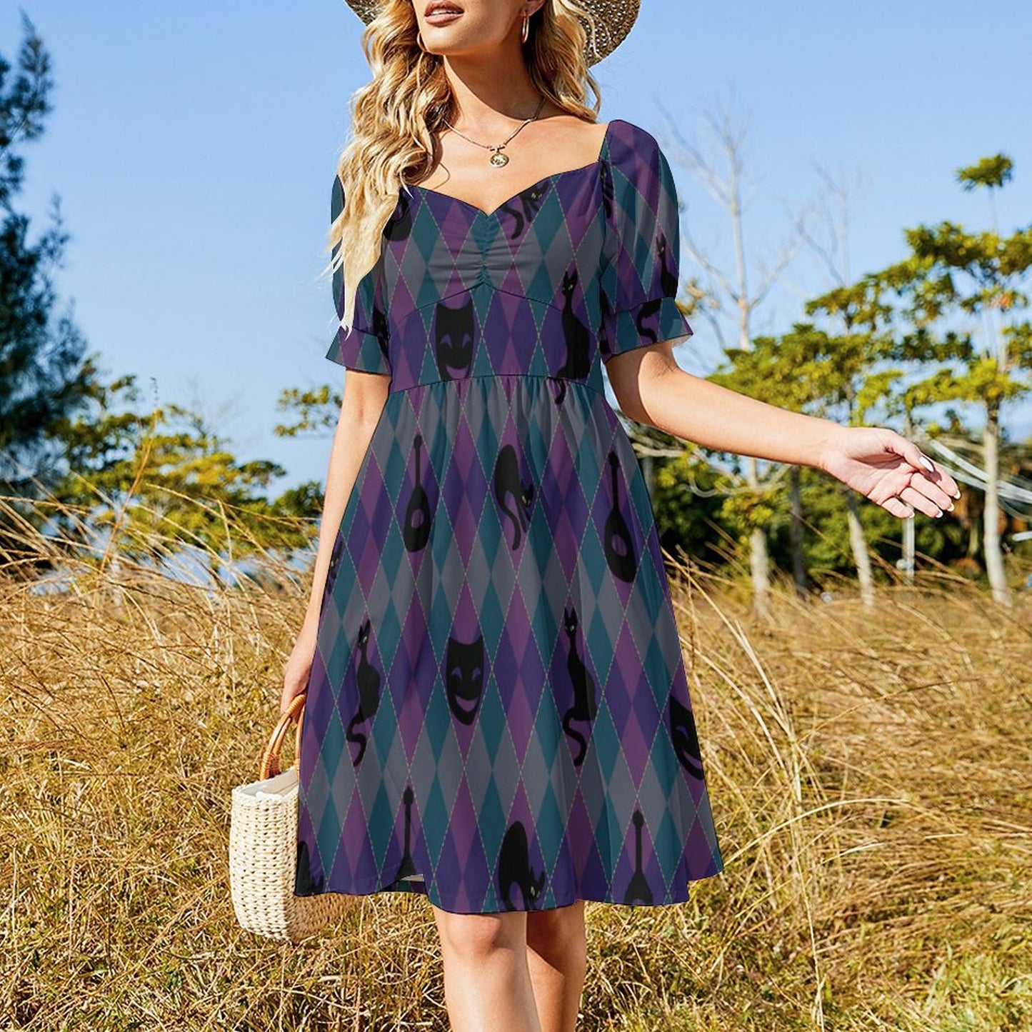 Catty Troubadour Short Sleeve V Neck Lovely Dress B271 (All-Over Printing)