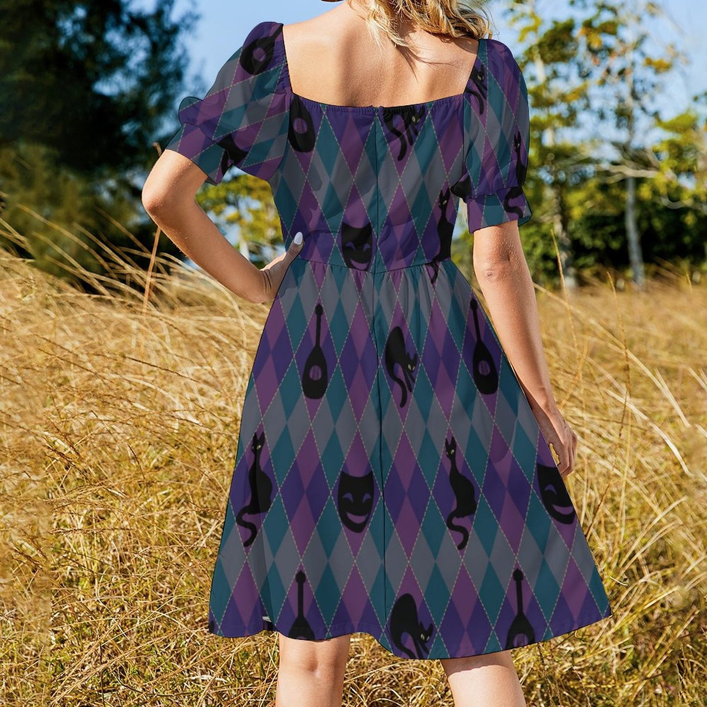 Catty Troubadour Short Sleeve V Neck Lovely Dress B271 (All-Over Printing)