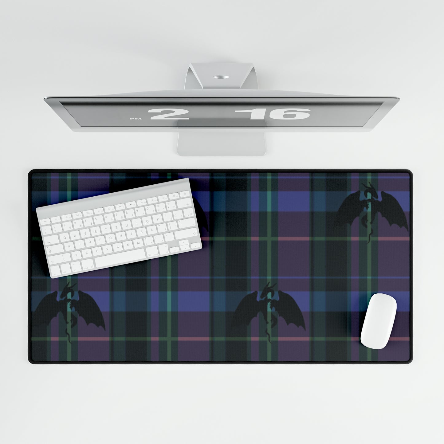 Purple Plaid Dragons Desk Mat