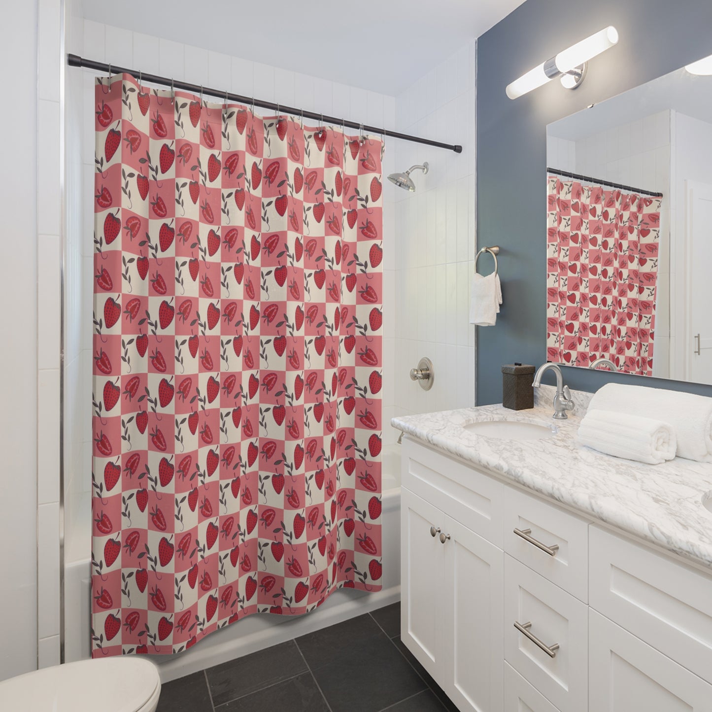 Strawberry Checkers Shower Curtains