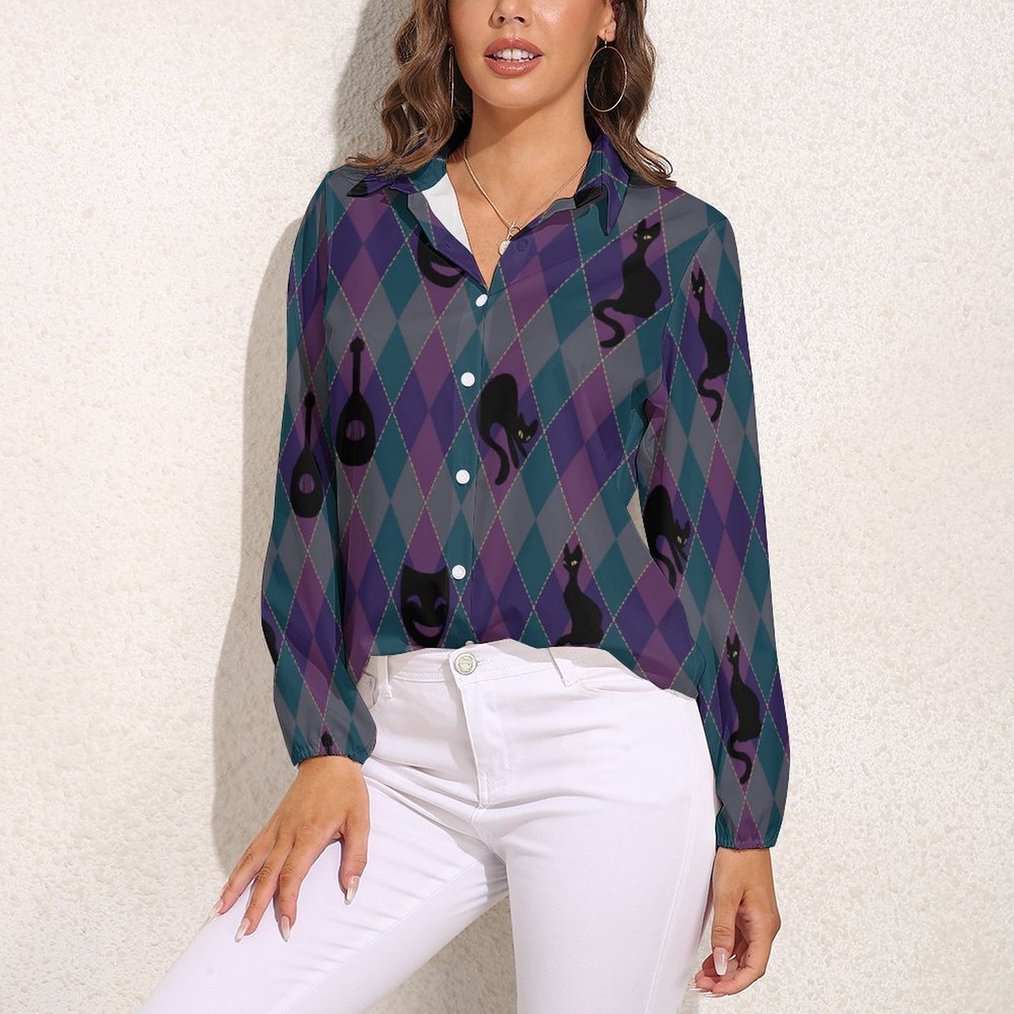 Catty Troubadour Casual Long Sleeve Vintage Tour Shirt HS (All-Over Printing)