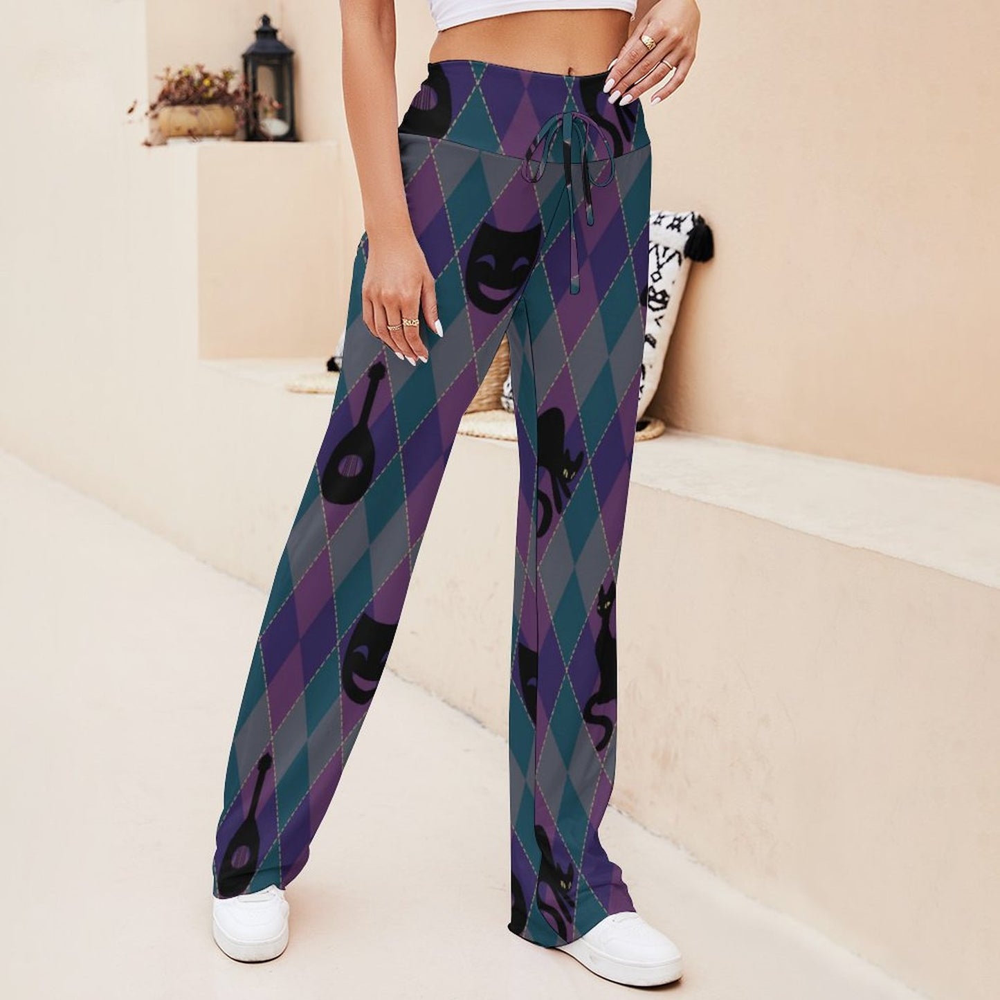 Catty Troubadour Personalized Drawstring Yoga PantsxP with Straight Baggy (All-Over Printing)