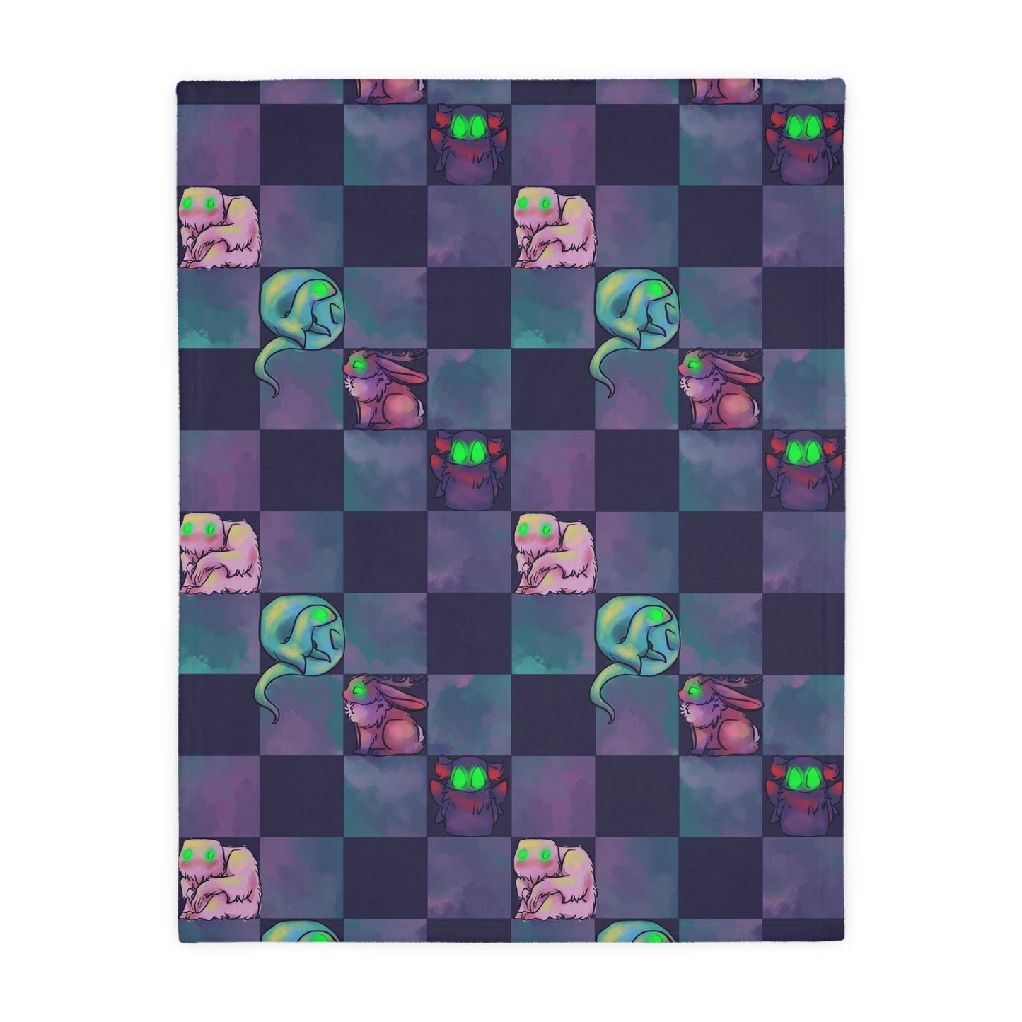 Cryptid Check with Swirls Velveteen Microfiber Blanket