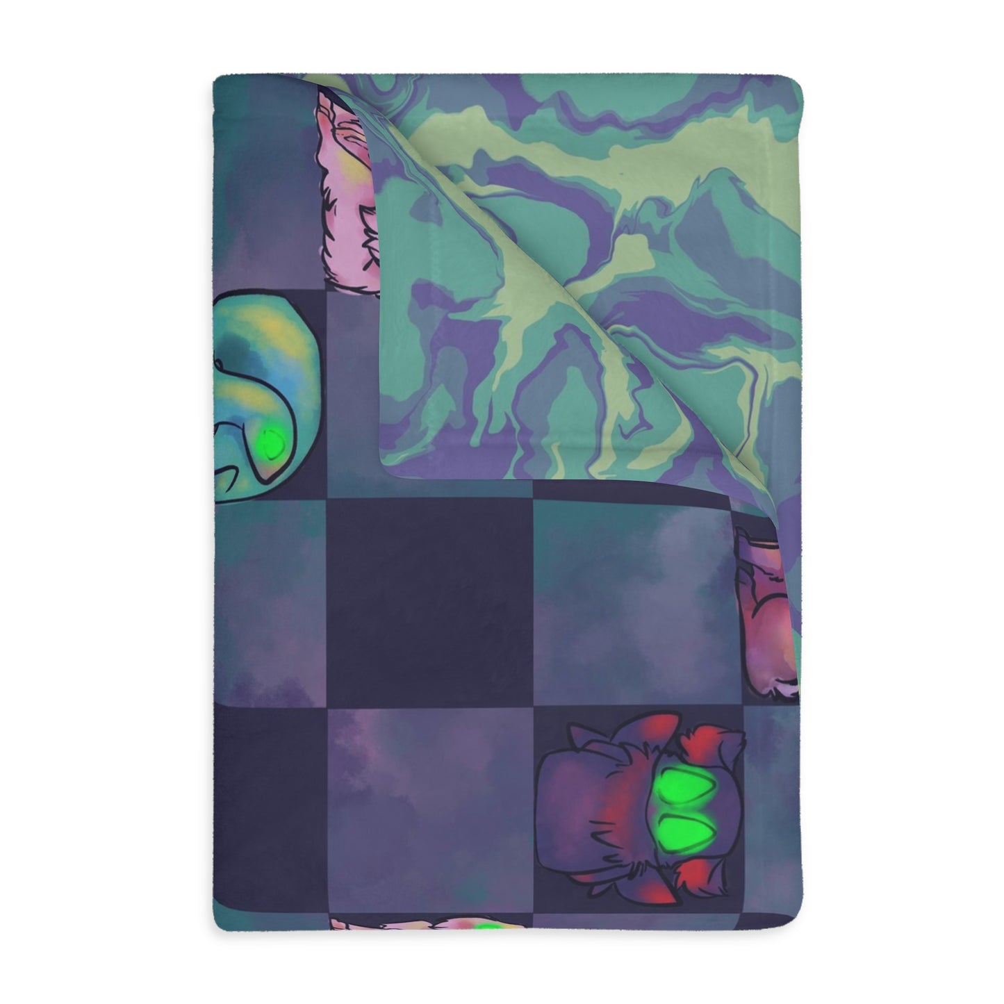 Cryptid Check with Swirls Velveteen Microfiber Blanket