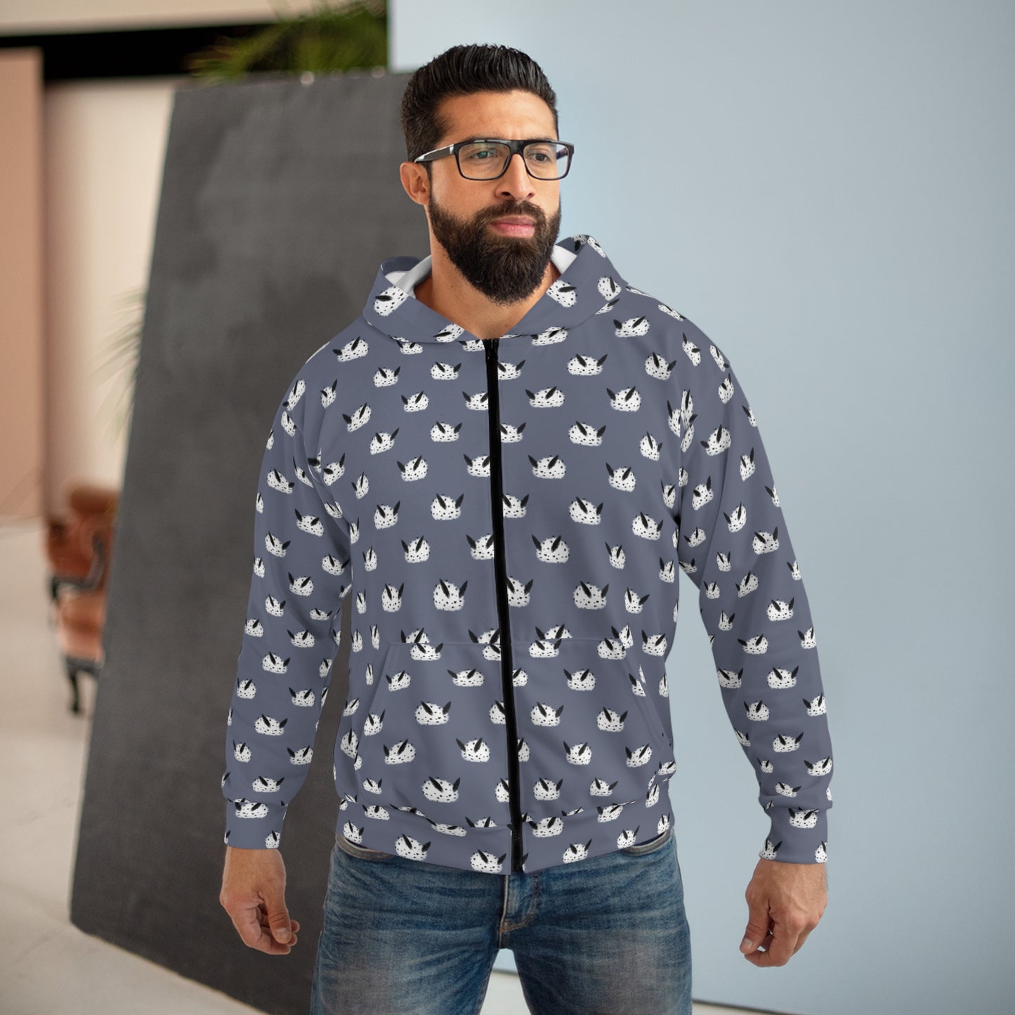 Sea Bunny Grey Unisex Zip Hoodie