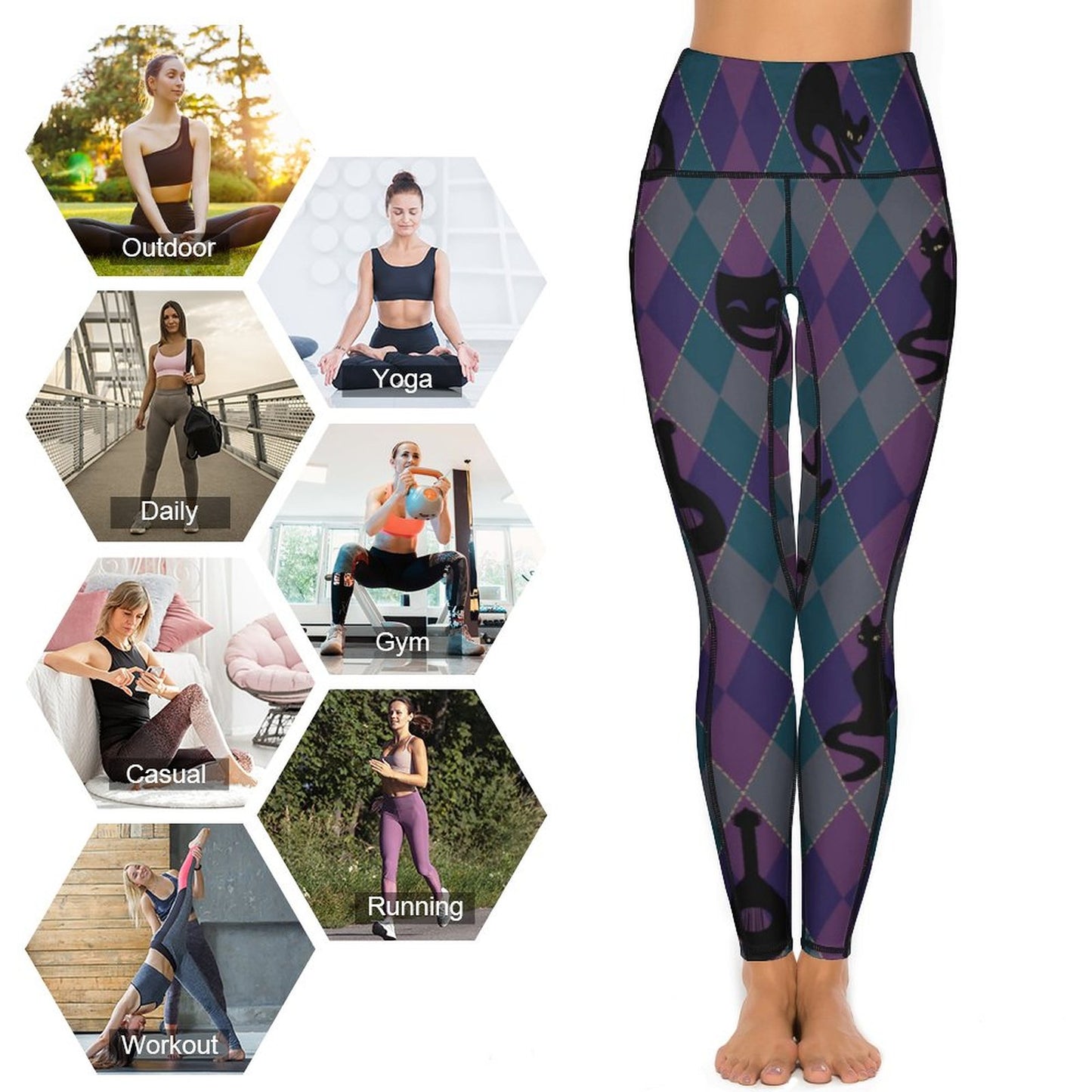 Catty Troubadour Custom Printed Yoga Pants with 2 Pockets CE003 (All-Over Printing)