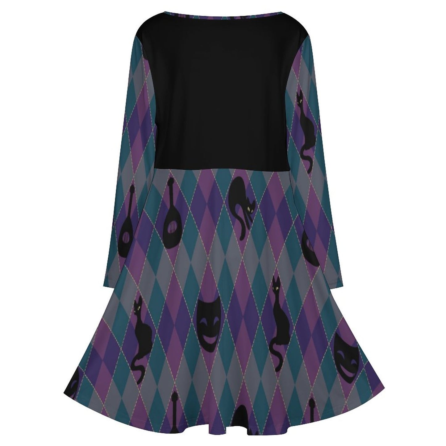 Catty Troubadour Oversized V-neck Long Sleeve Dress B829 (All-Over Printing)
