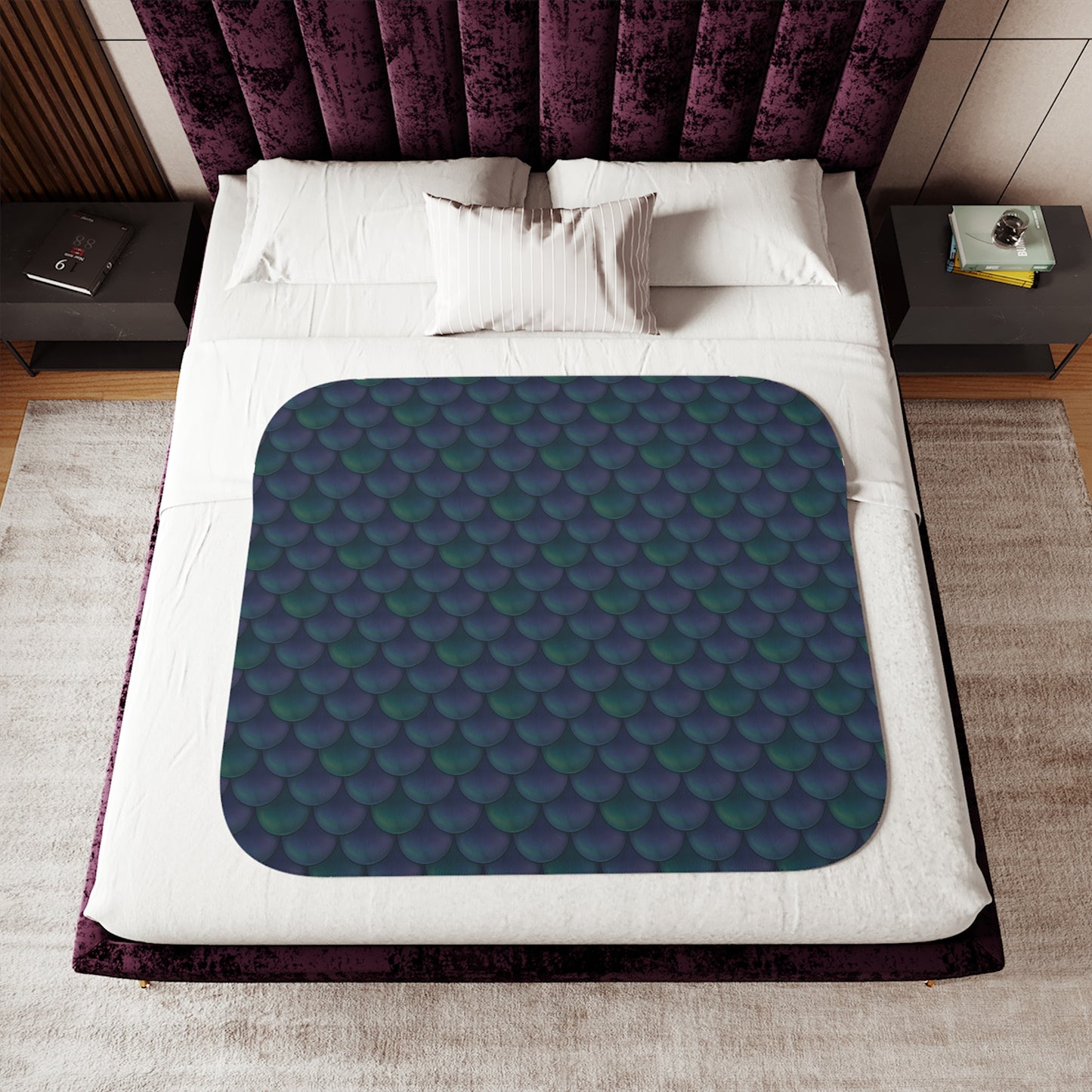 Teal Dragon Scales Sherpa Blanket