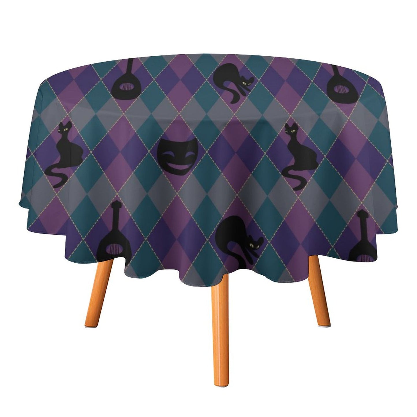 Catty Troubadour Round Tablecloth on Round Table