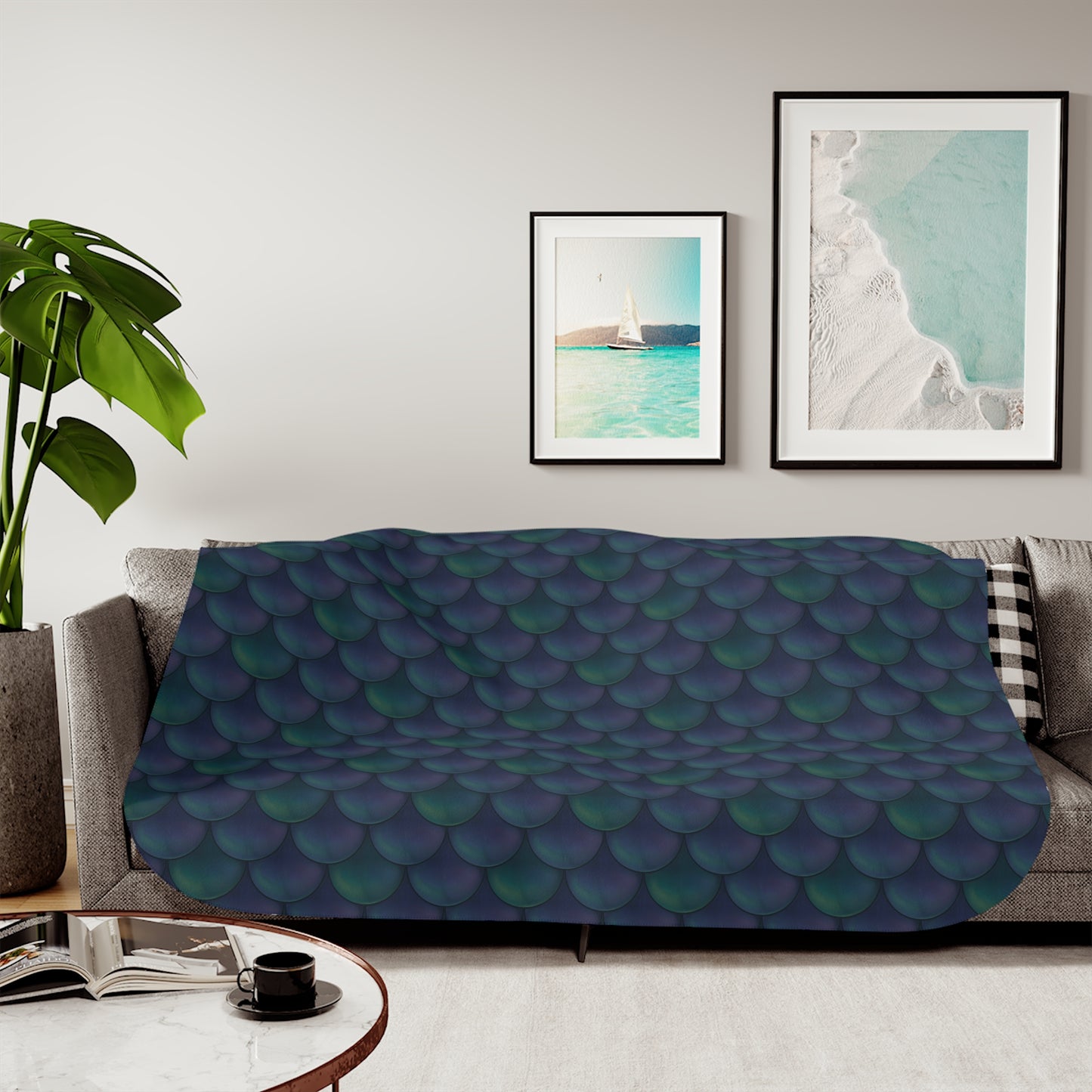 Teal Dragon Scales Sherpa Blanket