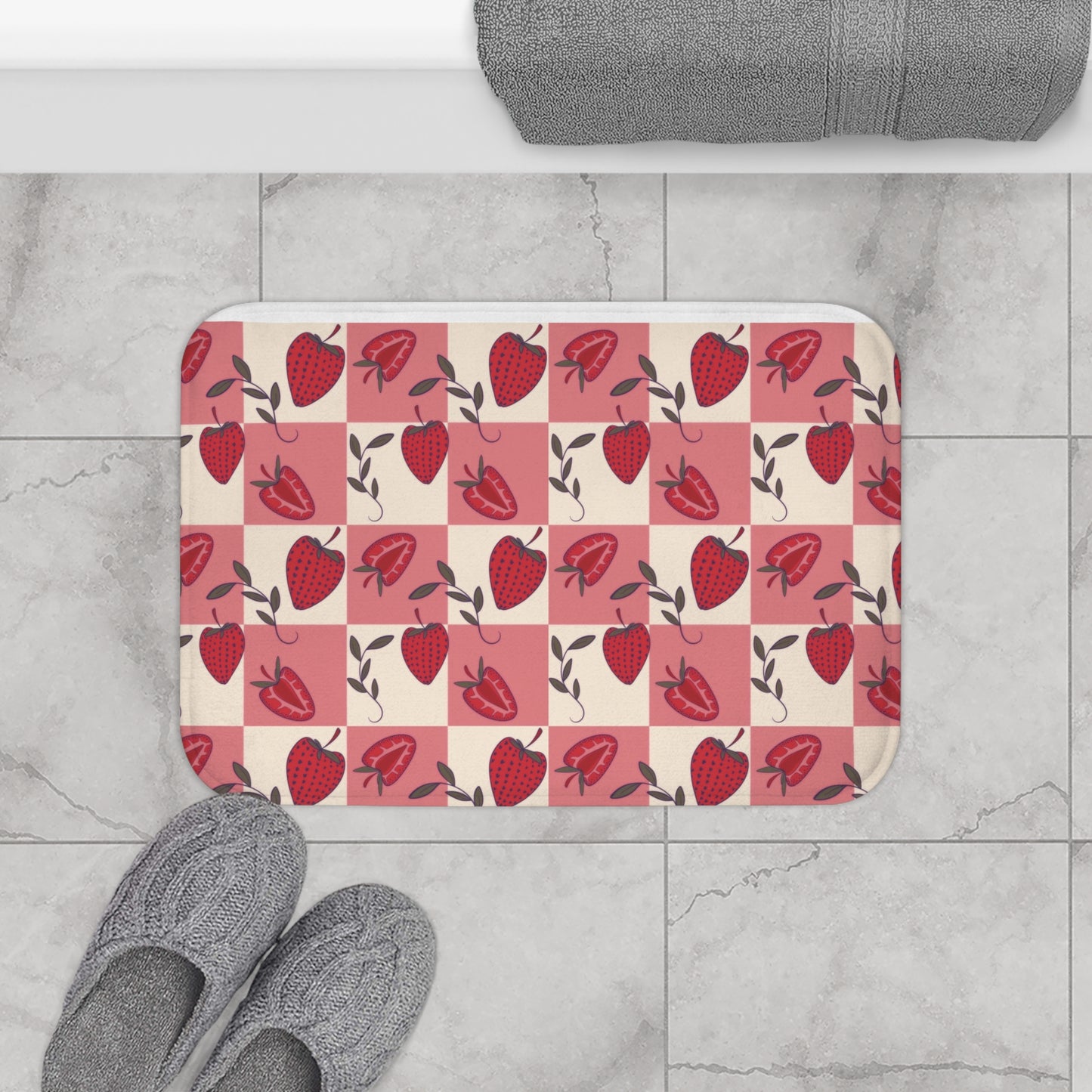 Strawberry Checkers Bath Mat