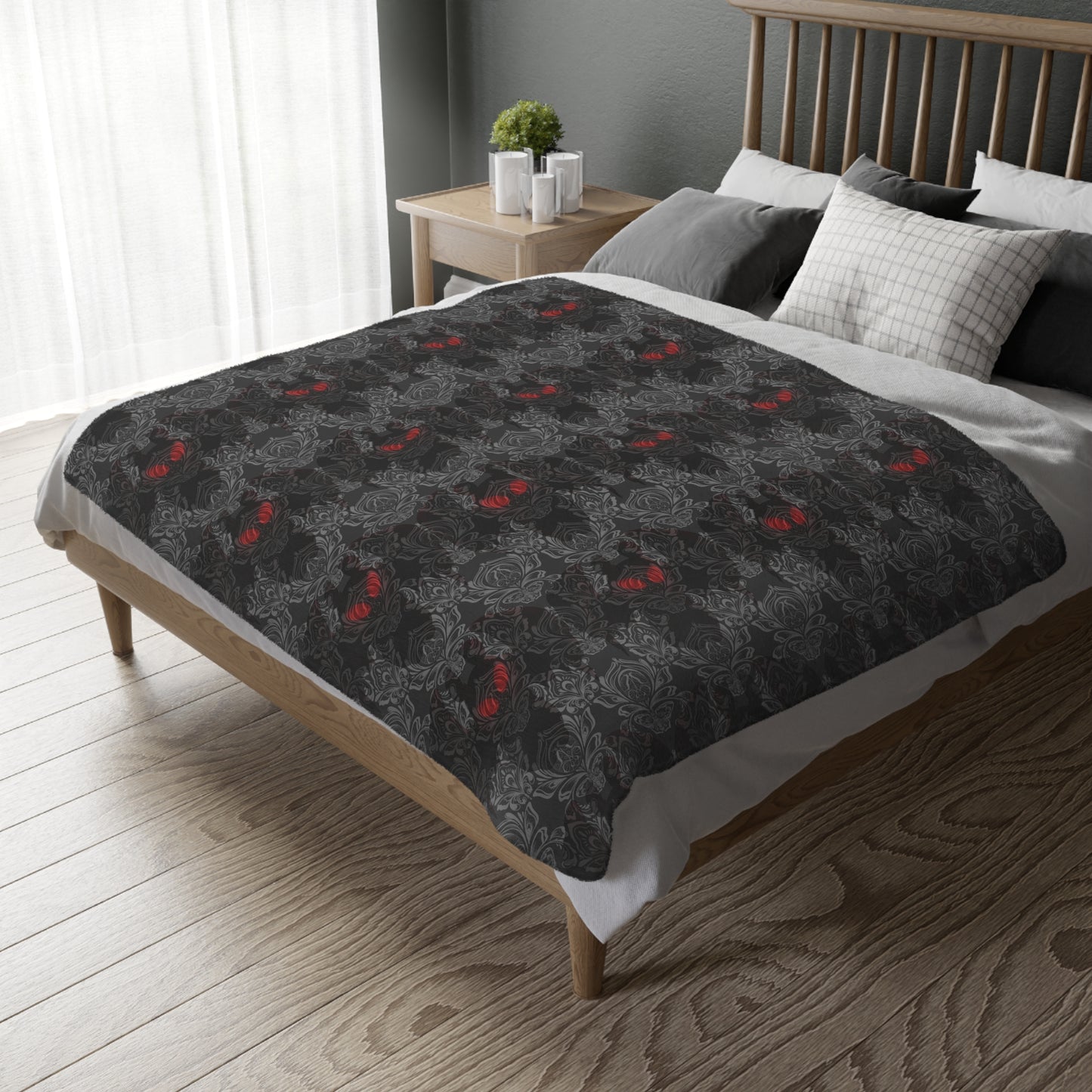 Mothman with Swirls Velveteen Microfiber Blanket