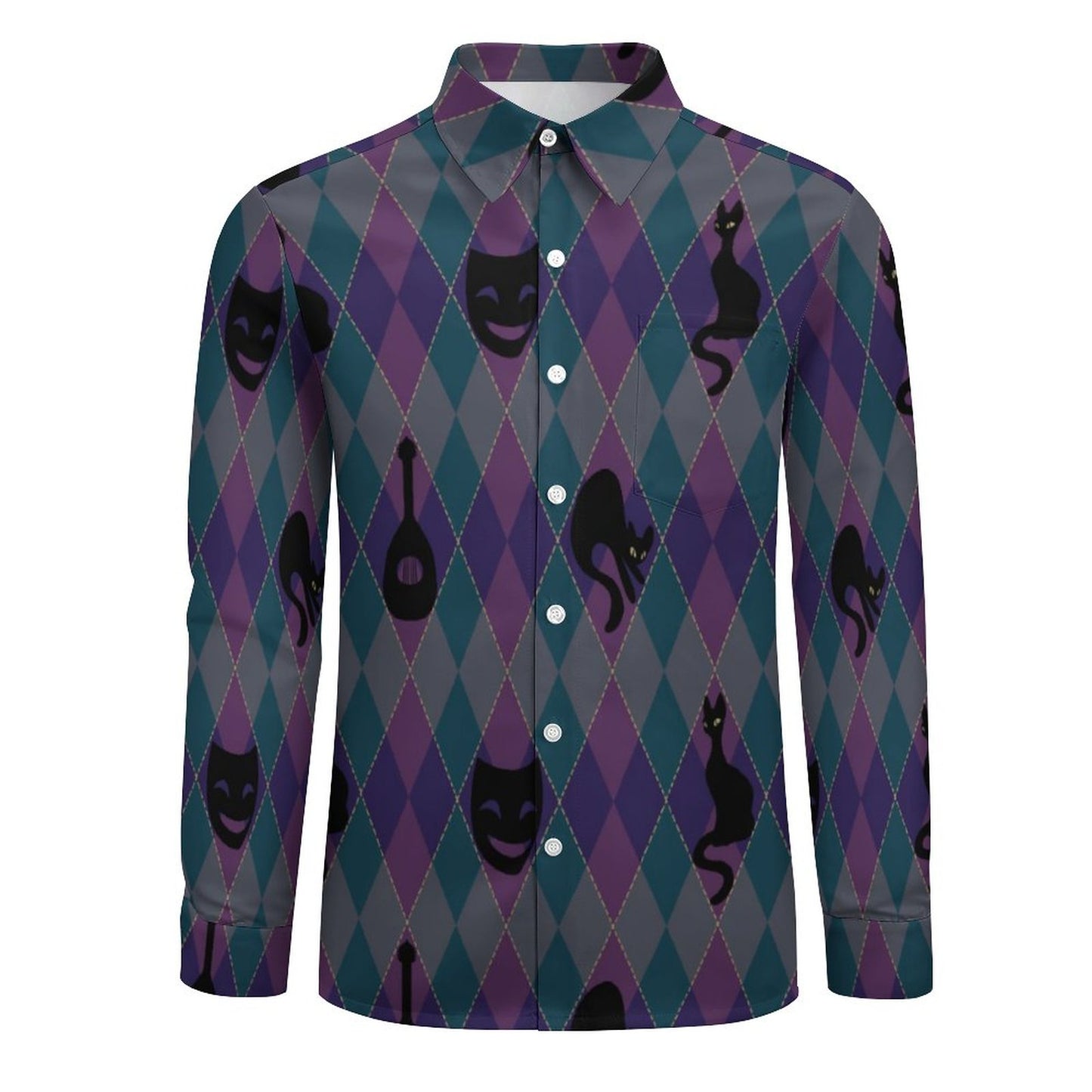 Catty Troubadour Men's Long Sleeve Shirt with Pocket LS (All-Over Printing)