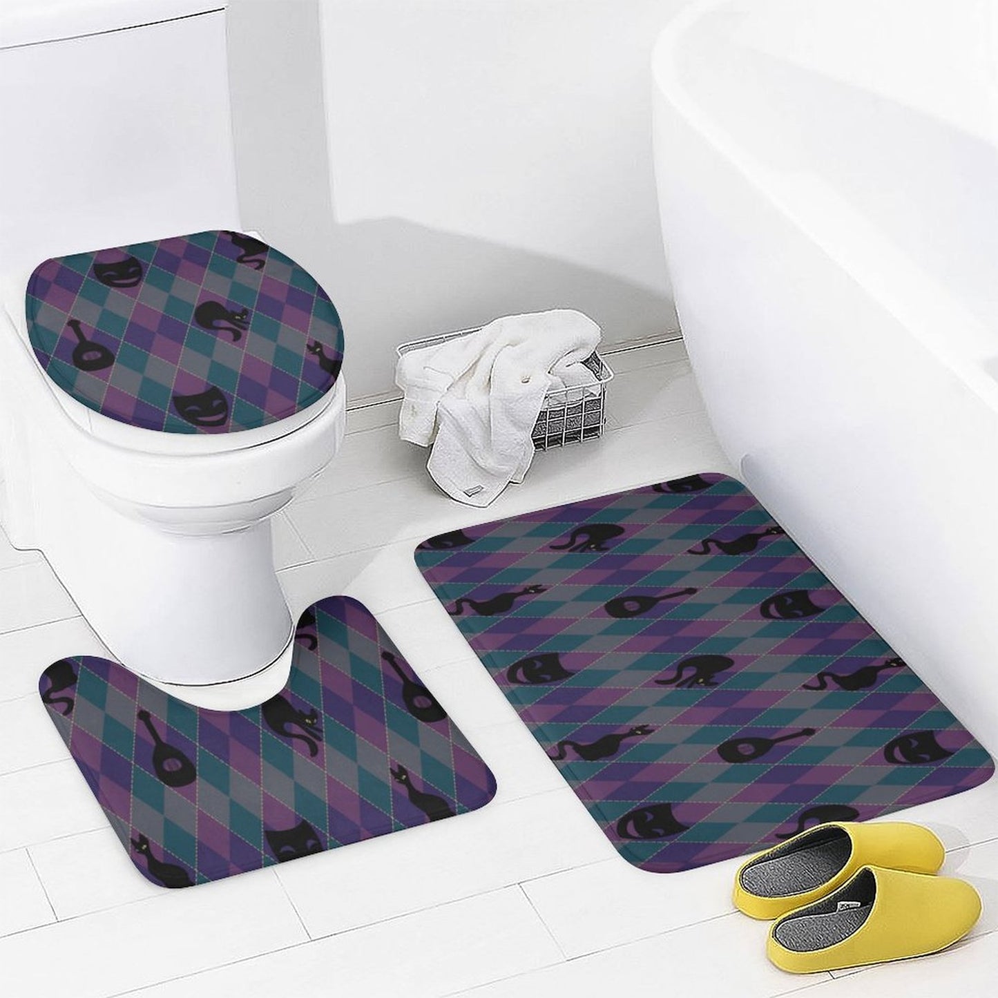 Catty Troubadour Shower Curtain Set with 3 Rugs