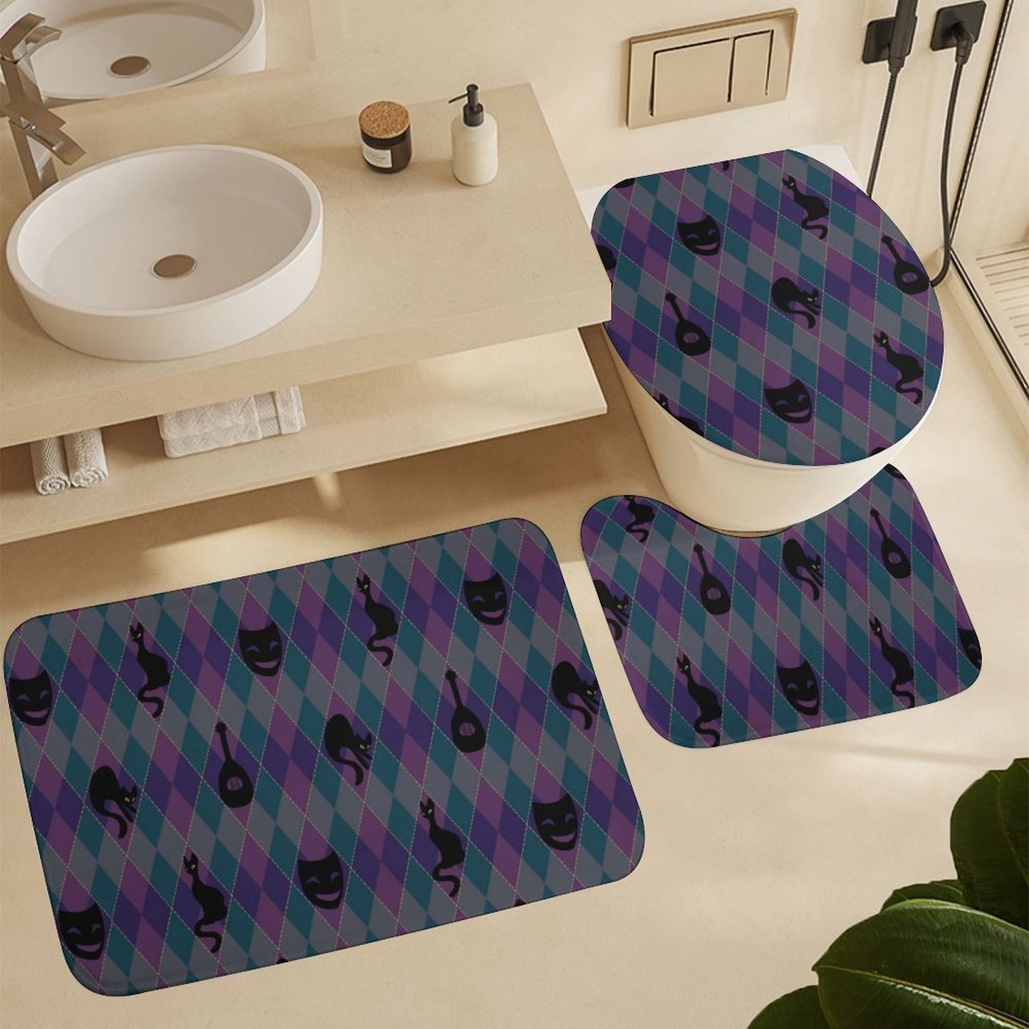 Catty Troubadour Coral Velvet Restroom Rug Set of 3-15.7"x23.6"/ 40x60cm