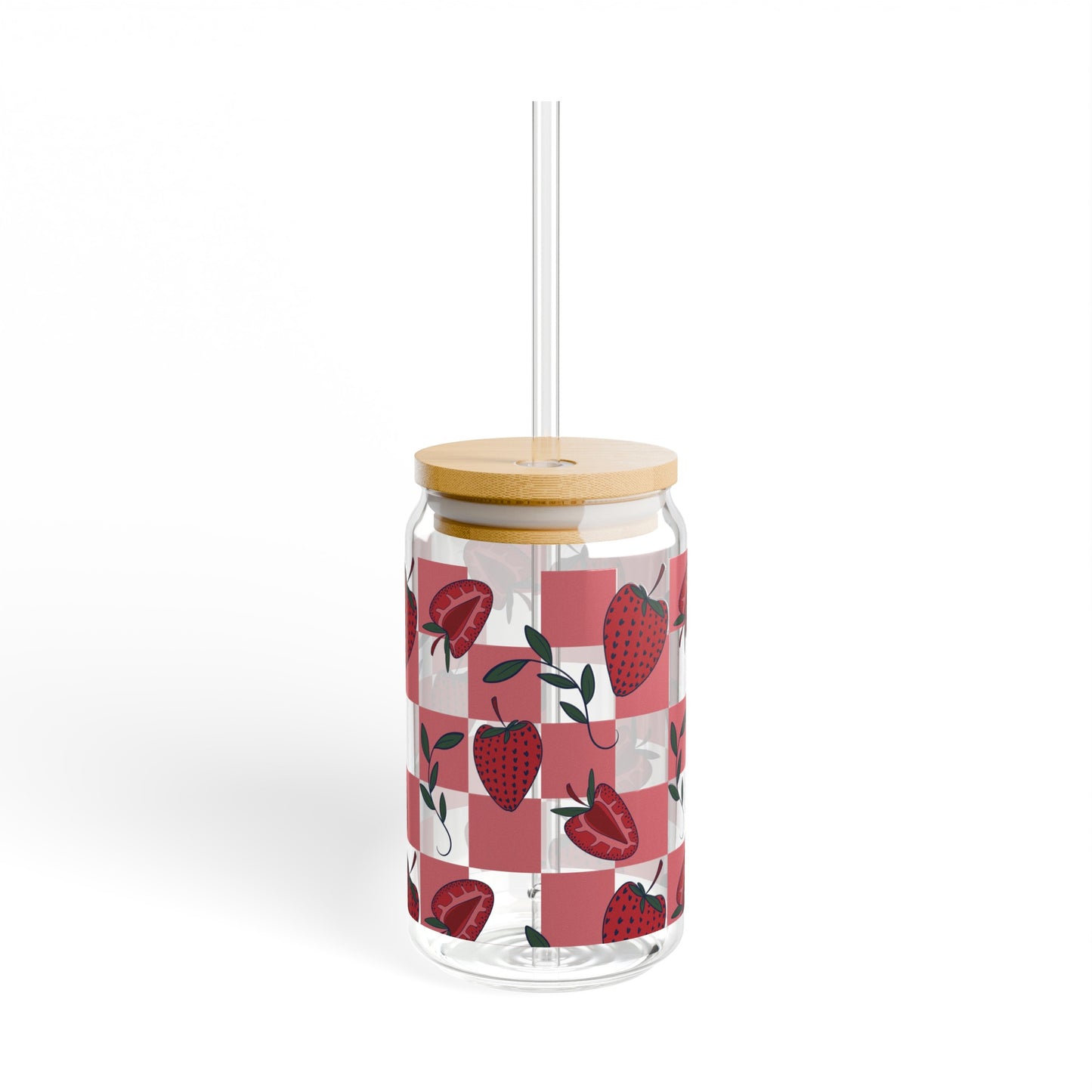 Strawberry Checkers Sipper Glass, 16oz