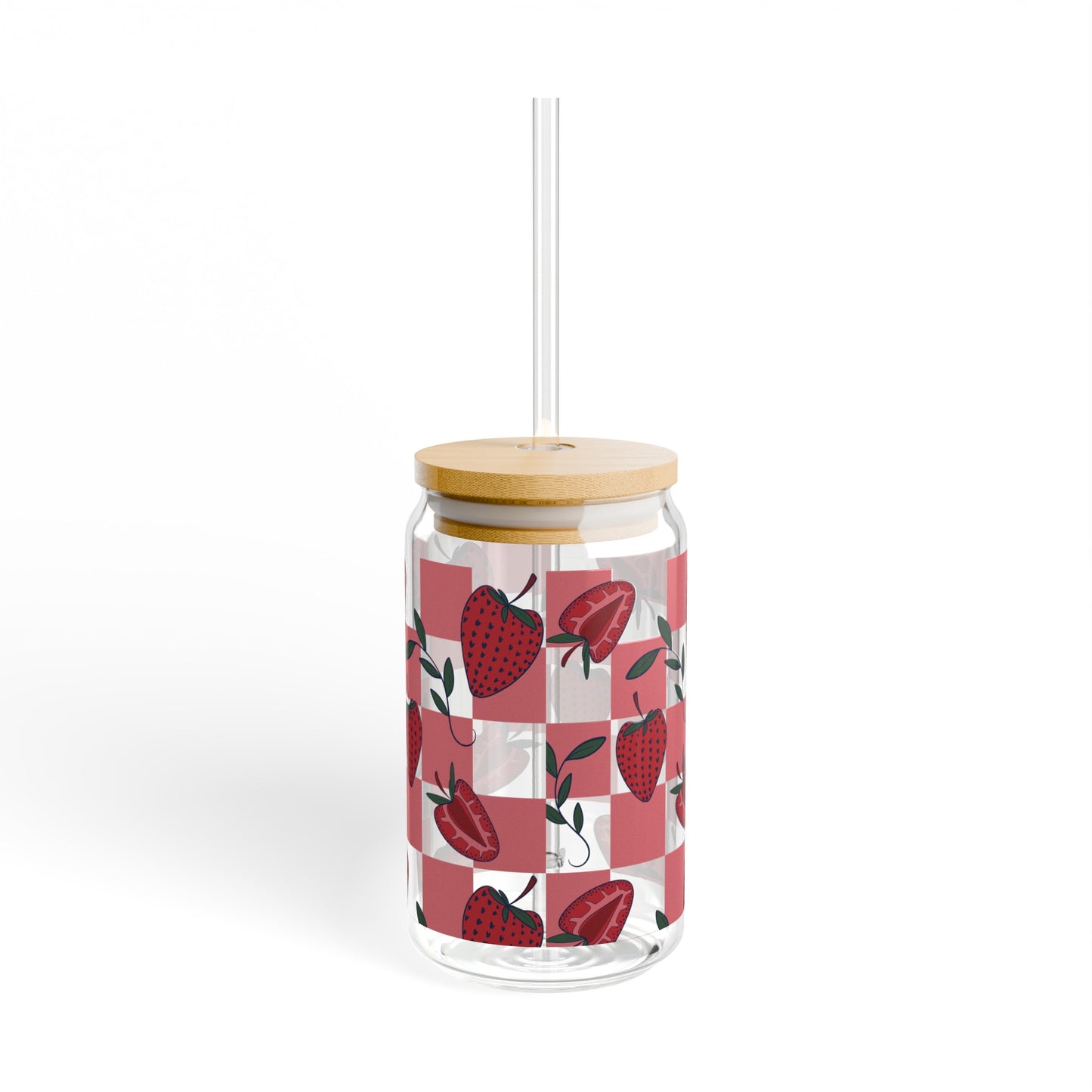 Strawberry Checkers Sipper Glass, 16oz