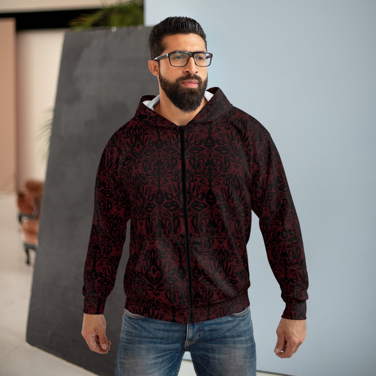 Dark Red Bard Unisex Zip Hoodie