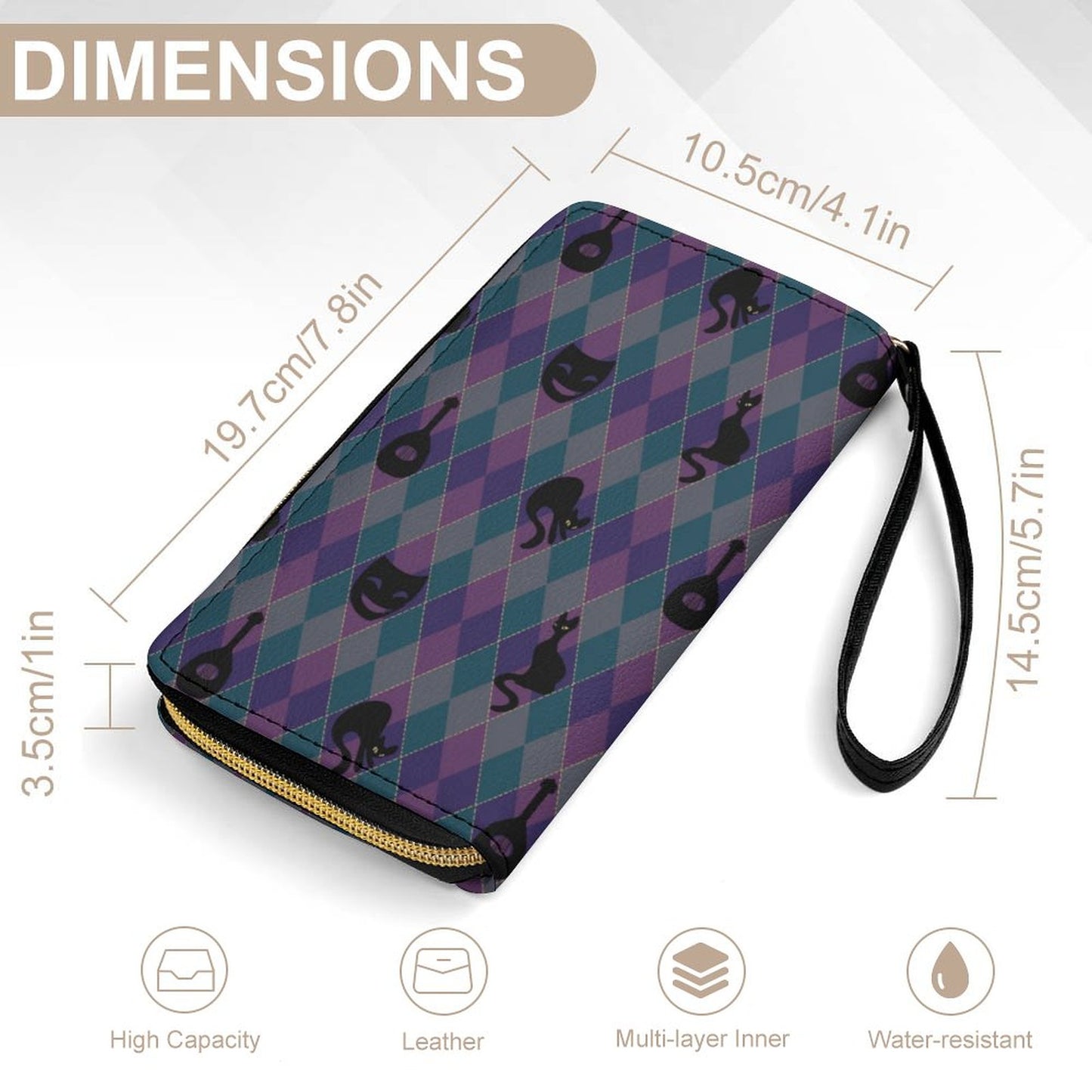 Catty Troubadour Leather Wallet with Wristlet Strap (2 Pictures on 2 Sides)