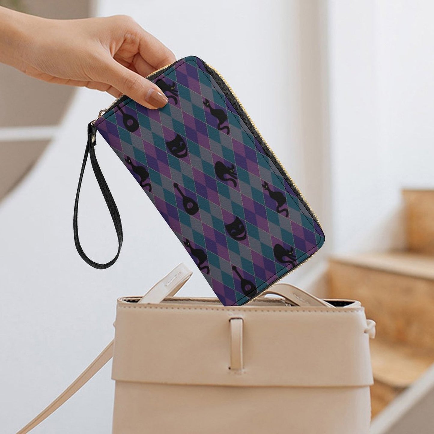 Catty Troubadour Leather Wallet with Wristlet Strap (2 Pictures on 2 Sides)