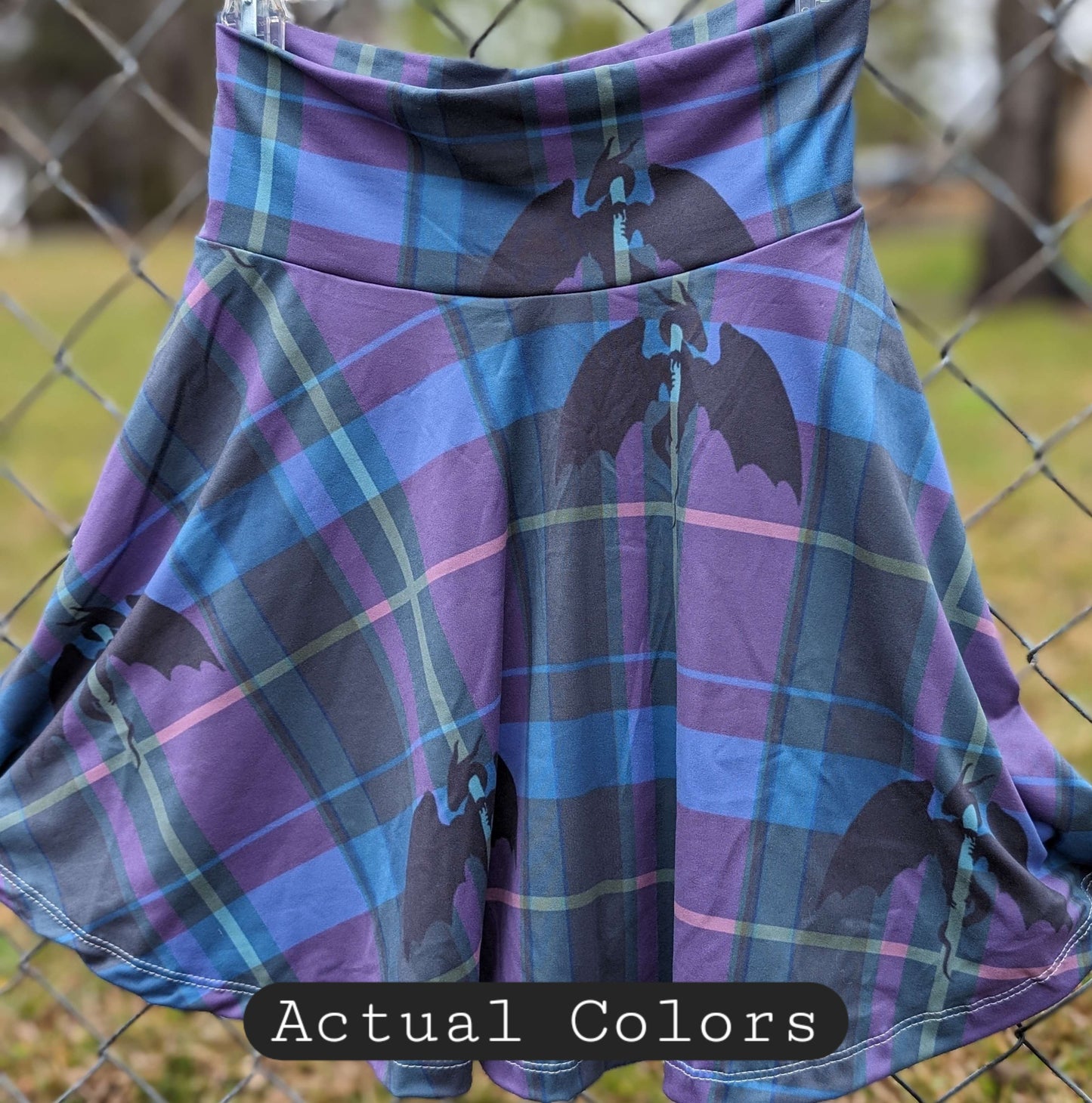 Plaid Dragons A-Line Stretchy Skater Skirt