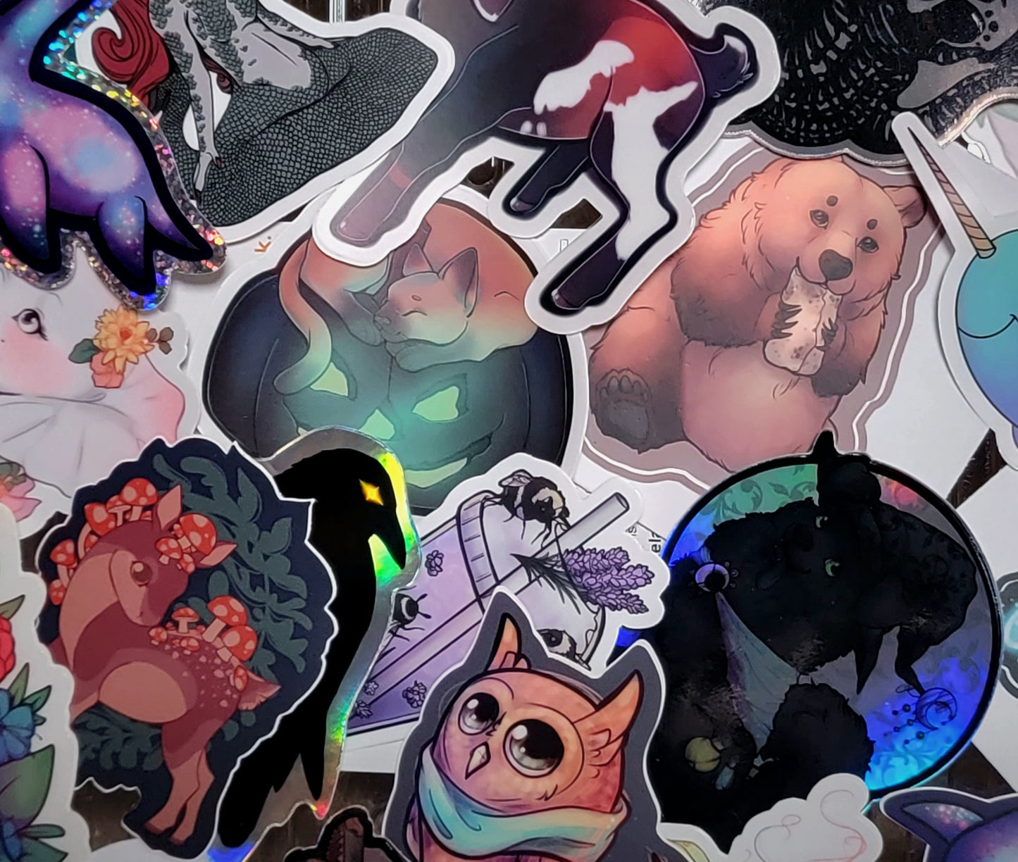 a collage of stickers that may be included in the sticker mystery pack