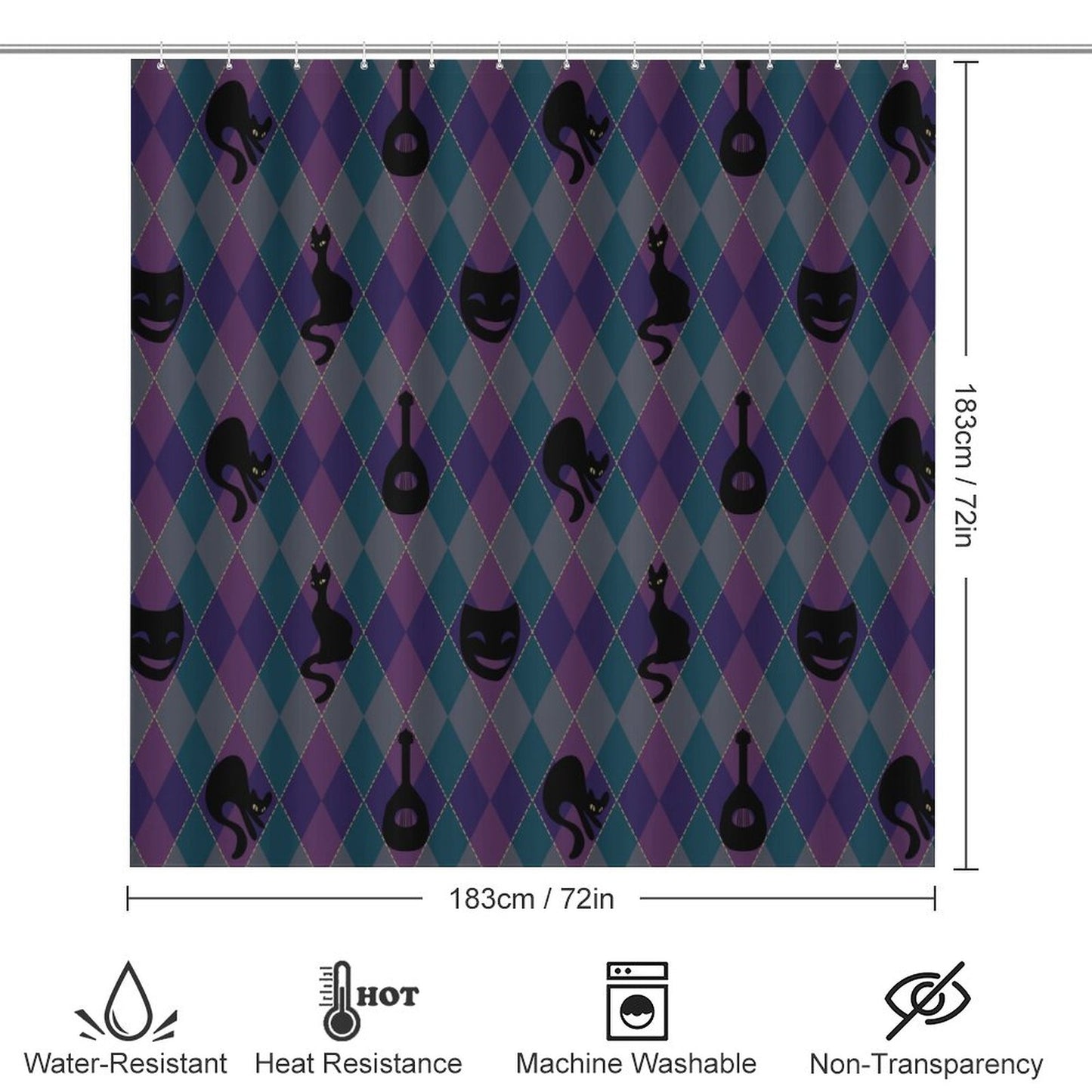Catty Troubadour Shower Curtain Set with 3 Rugs