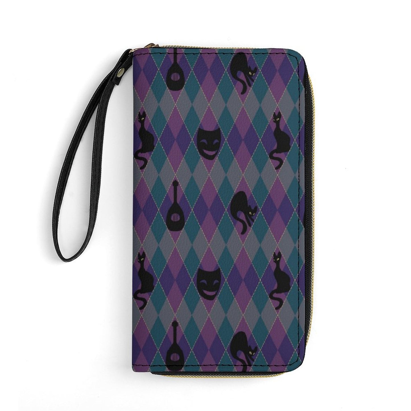 Catty Troubadour Leather Wallet with Wristlet Strap (2 Pictures on 2 Sides)