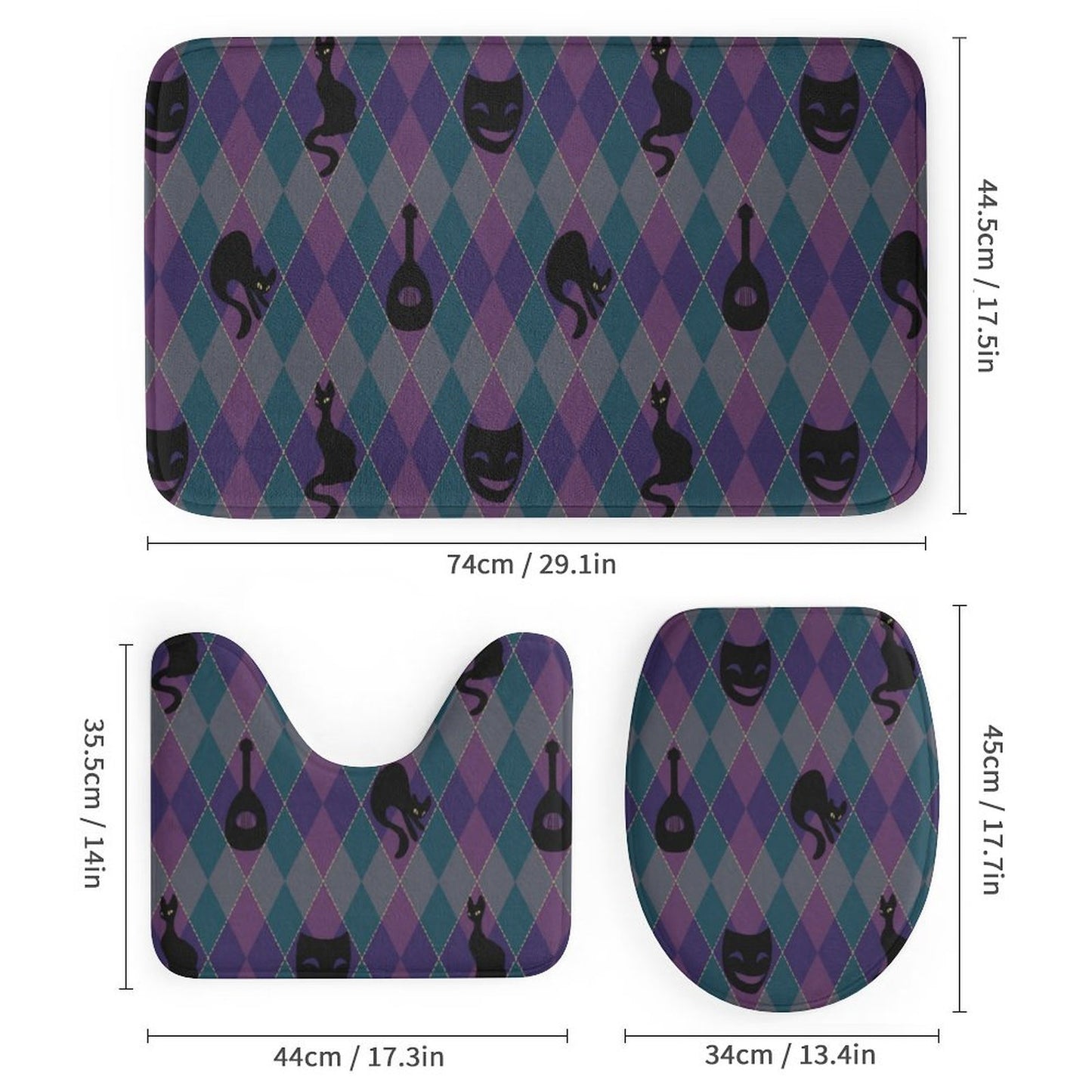 Catty Troubadour Shower Curtain Set with 3 Rugs