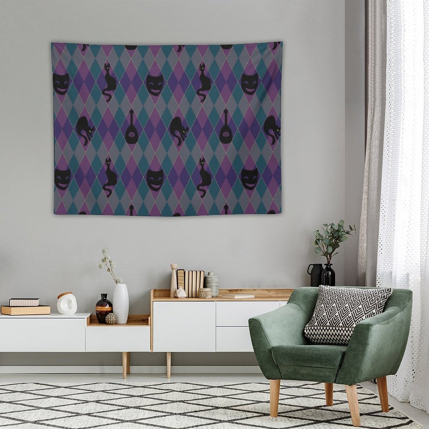 Catty Troubadour Horizontal Tapestry--30x40 in/ 40x60 in